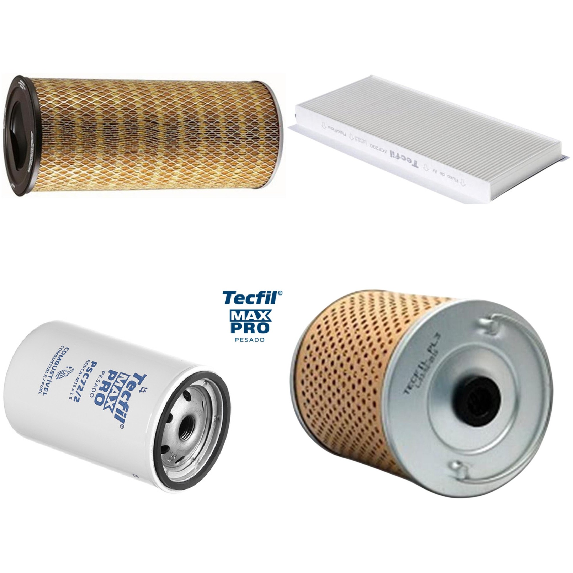 Kit Filtros de Ar do Motor, Óleo, Cabine e Combustível - Tecfil - ACP200 / AP7998 / PL3 / PSC72/2