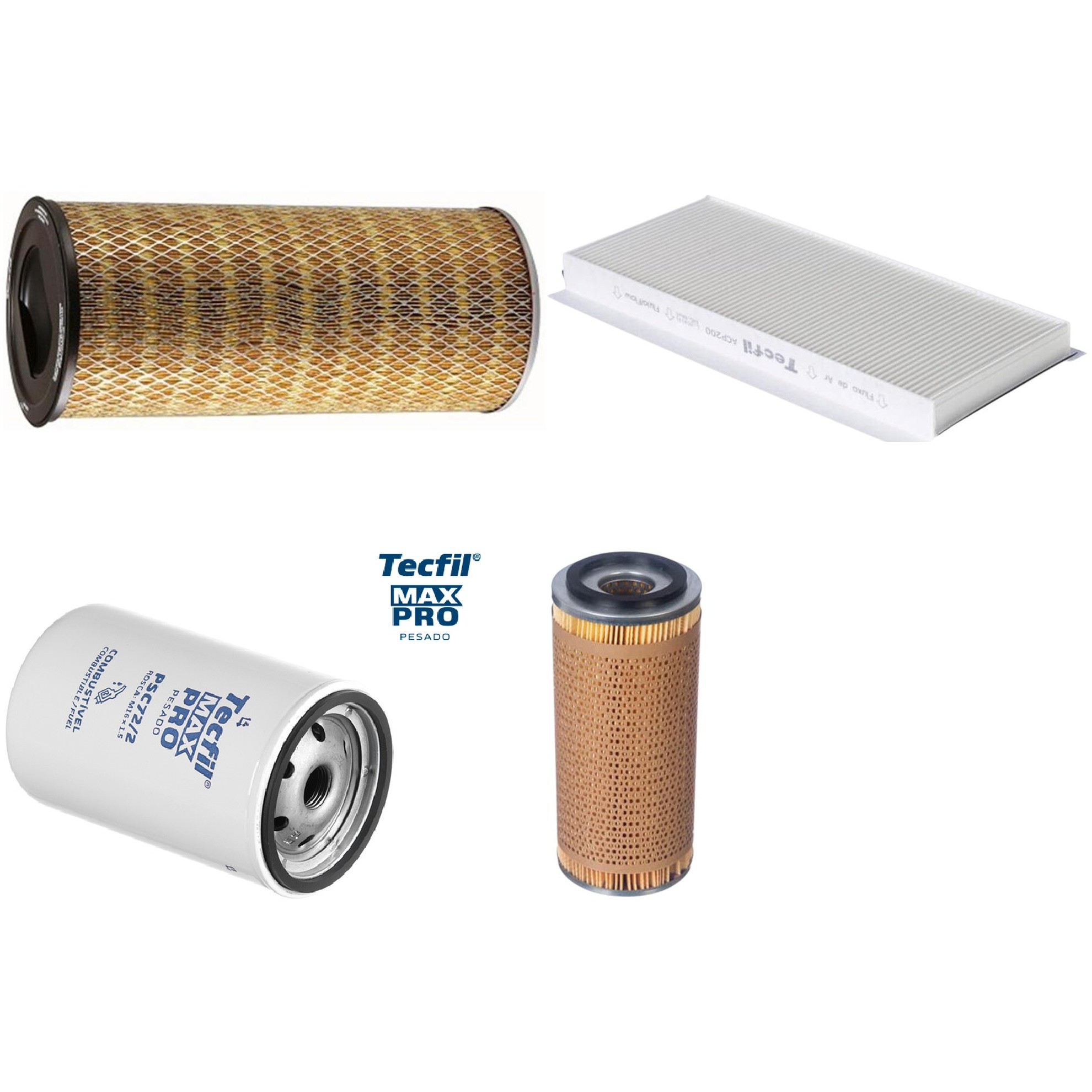 Kit Filtros de Ar do Motor, Óleo, Cabine e Combustível - Tecfil - ACP200 / AP7998 / PL345 / PSC72/2