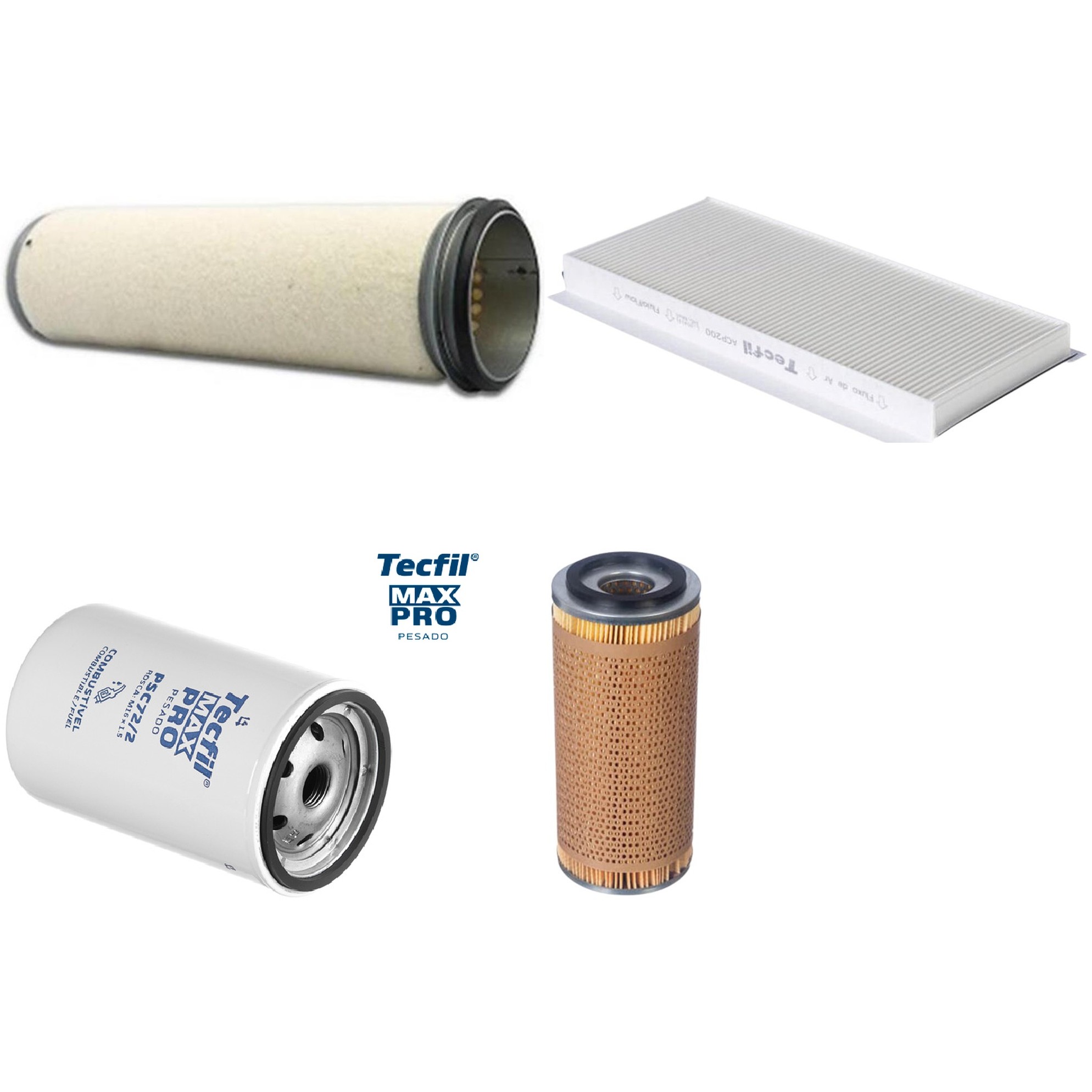 Kit Filtros de Ar do Motor, Óleo, Cabine e Combustível - Tecfil - ACP200 / AS820 / PL345 / PSC72/2