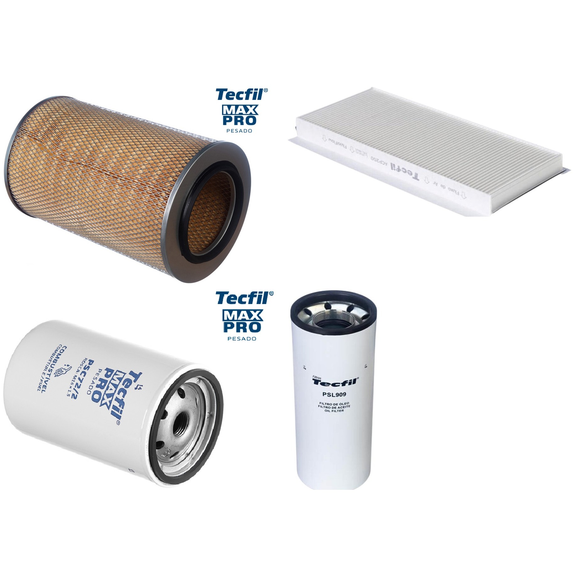 Kit Filtros de Ar do Motor, Óleo, Cabine e Combustível - Tecfil - ACP200 / AP5461 / PSC72/2 / PSL909