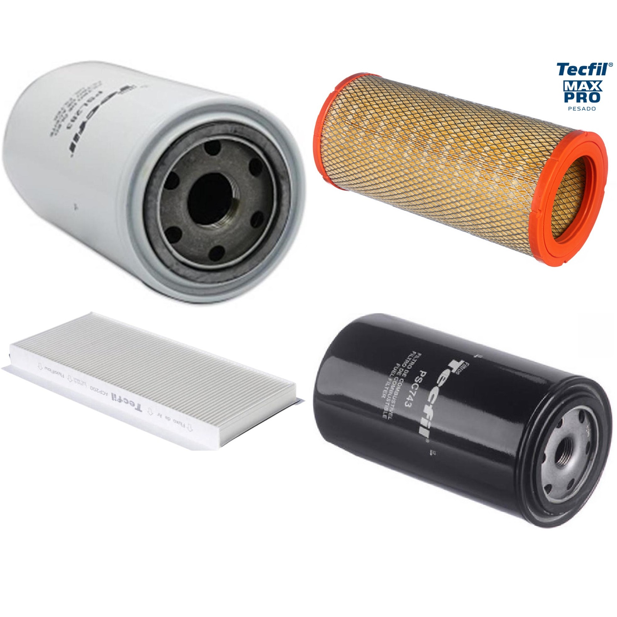 Kit Filtros de Ar do Motor, Óleo, Cabine e Combustível - Tecfil - ACP200 / ARS5673 / PSC743 / PSL283