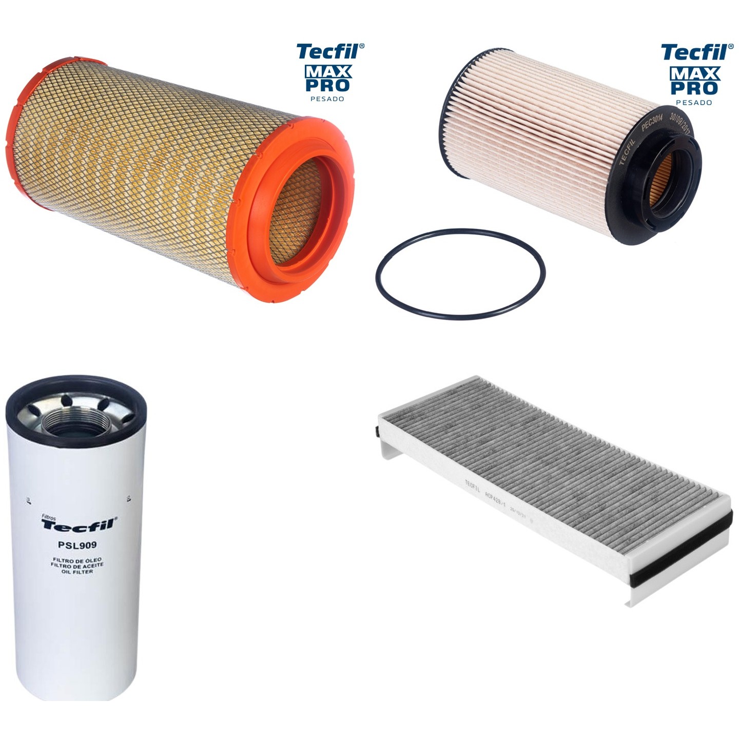 Kit Filtros de Ar do Motor, Óleo, Cabine e Combustível - Tecfil - ACP428/1 / ARS9840 / PEC3014 / PSL909