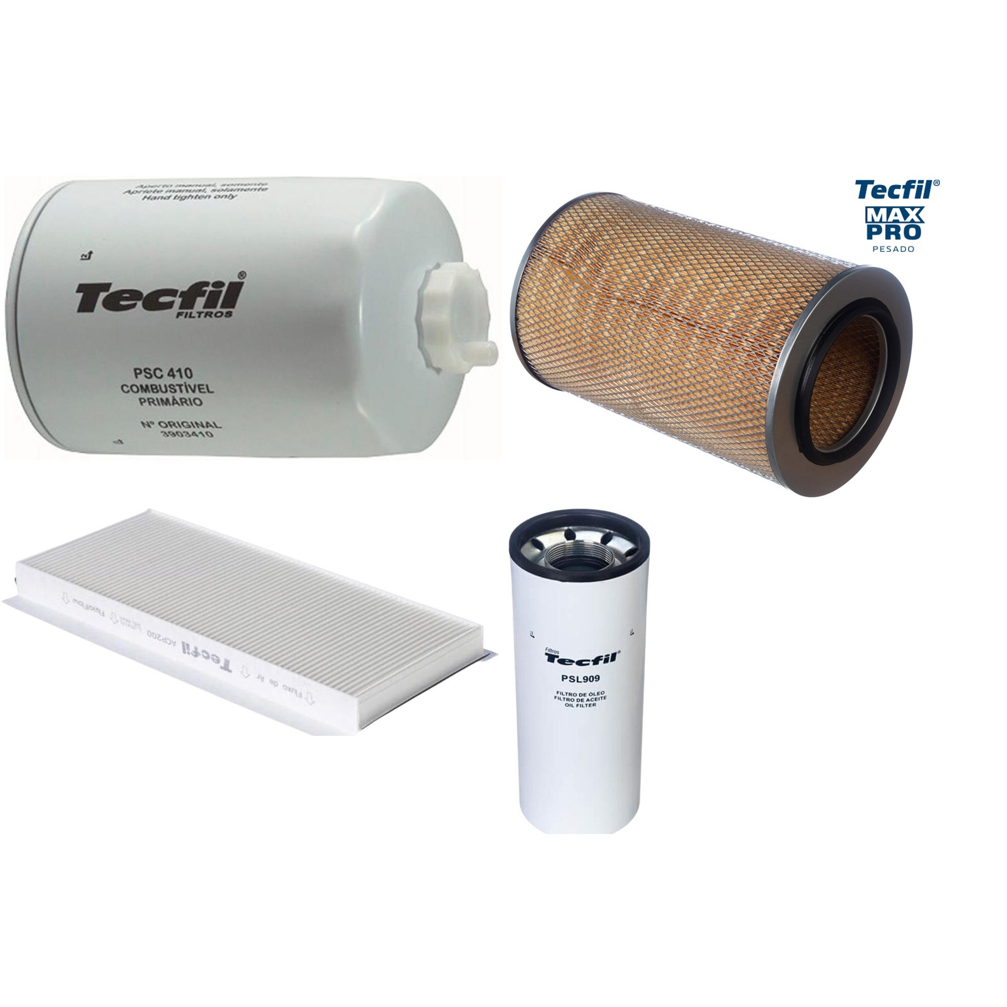 Kit Filtros de Ar do Motor, Óleo, Cabine e Combustível - Tecfil - ACP200 / AP5461 / PSC410 / PSL909