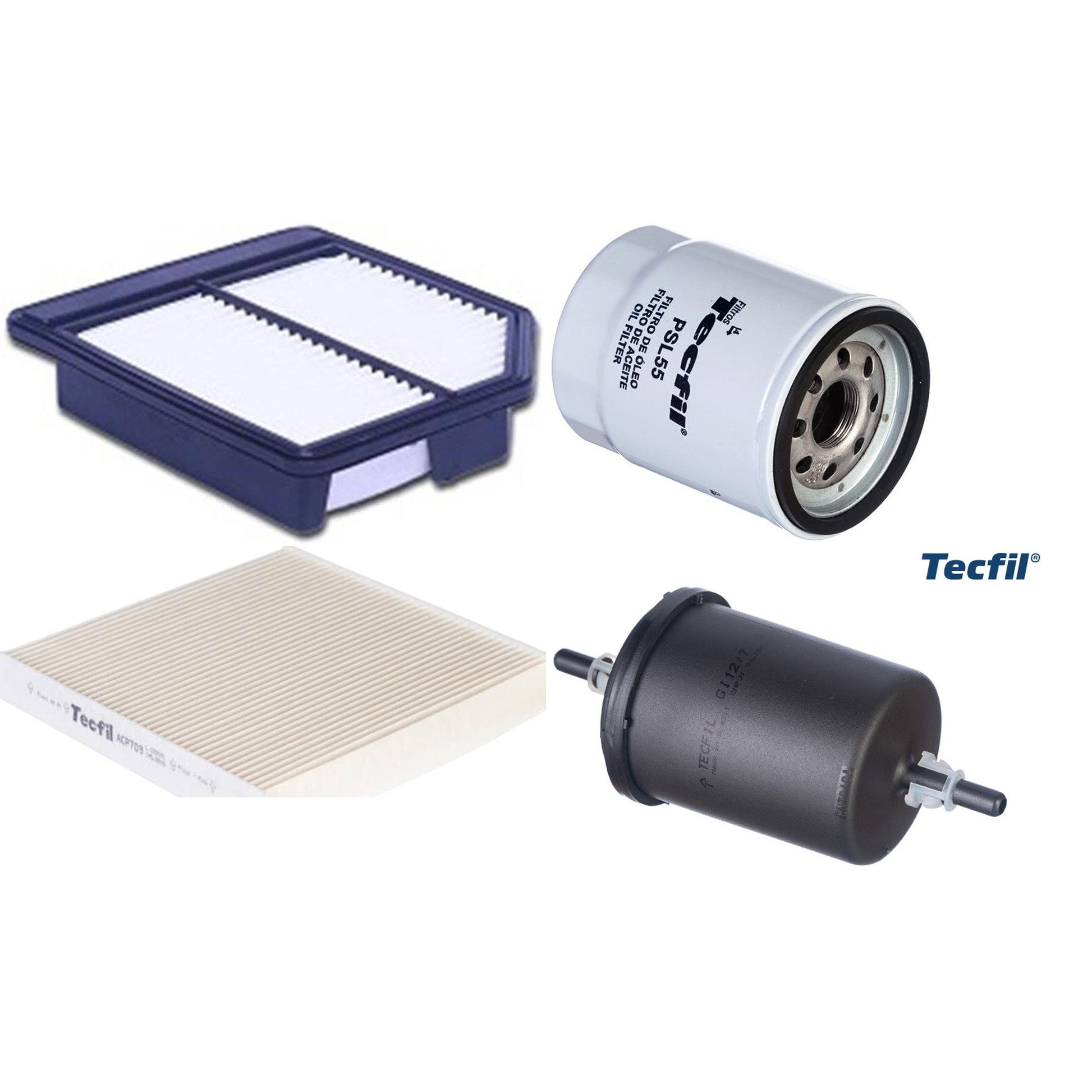 Kit Filtros de Ar do Motor, Óleo, Cabine e Combustível - Tecfil - ACP709 / ARL1034 / GI12/7 / PSL55