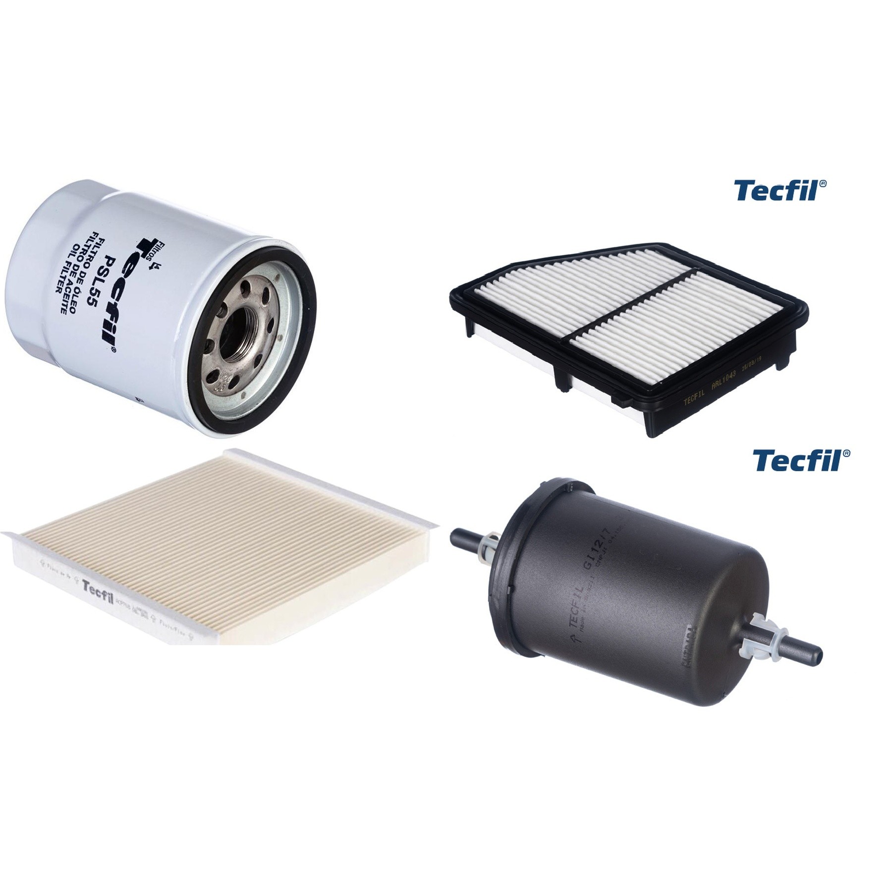 Kit Filtros de Ar do Motor, Óleo, Cabine e Combustível - Tecfil - ACP708 / ARL1043 / GI12/7 / PSL55