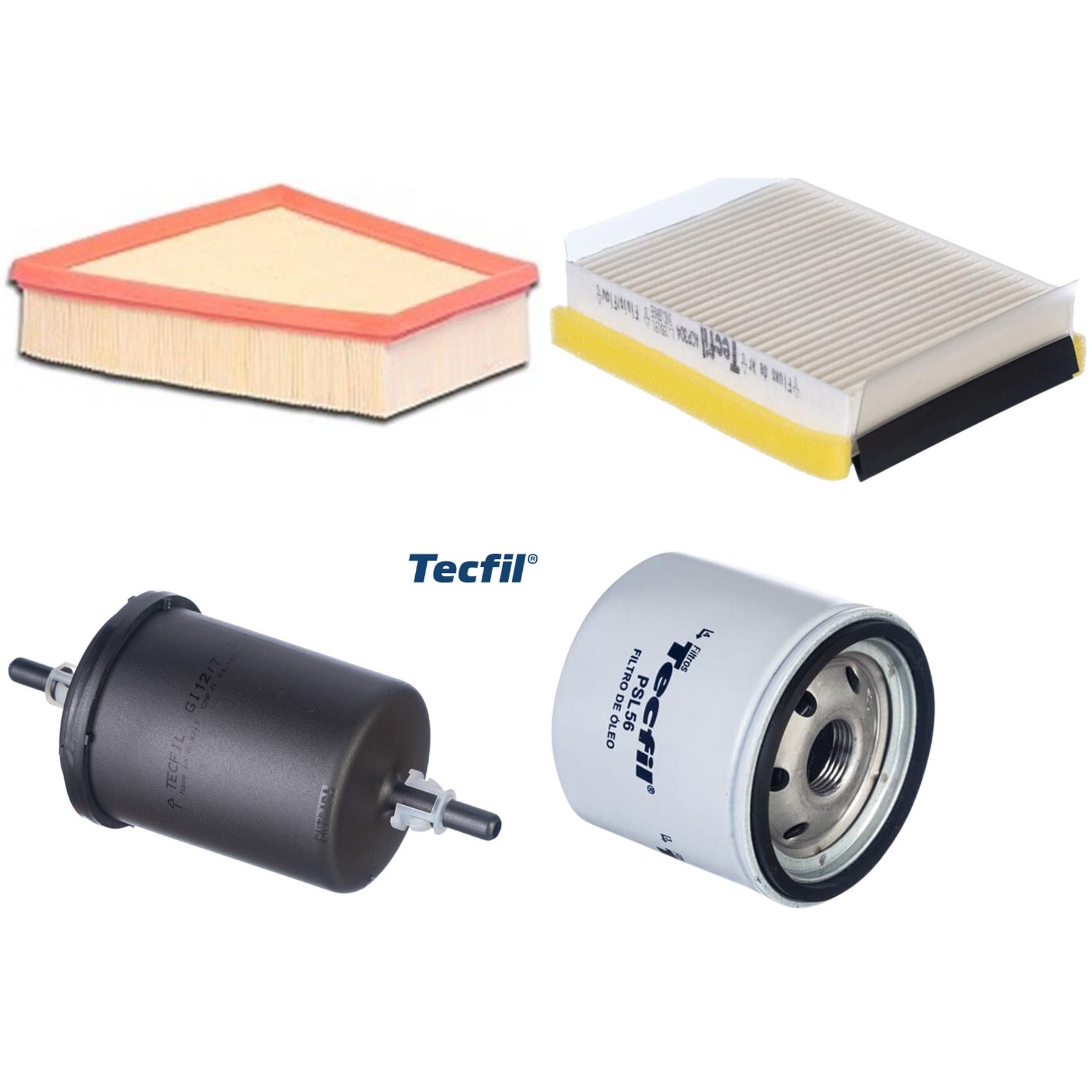 Kit Filtros de Ar do Motor, Óleo, Cabine e Combustível - Tecfil - ACP304 / ART6098 / GI12/7 / PSL56