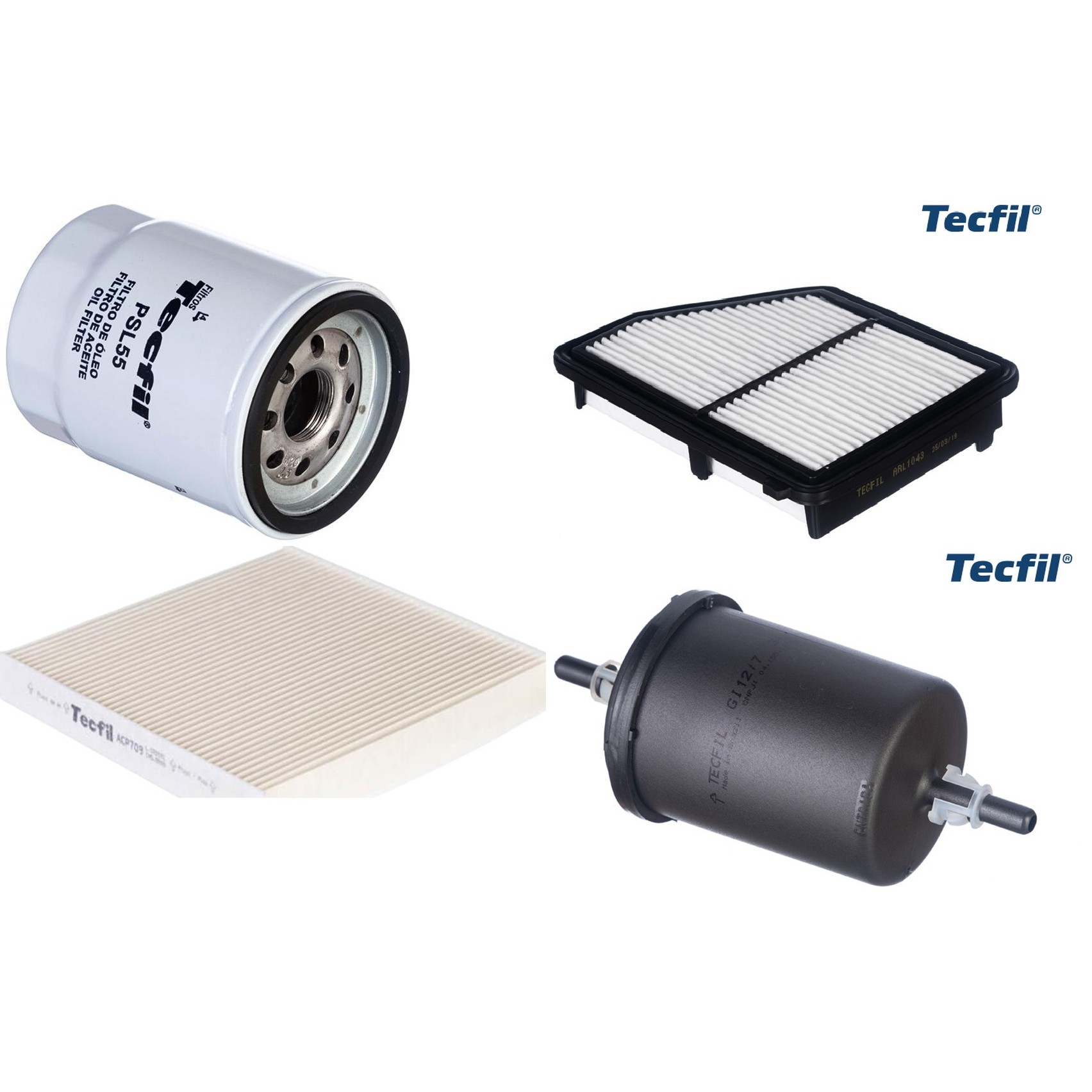 Kit Filtros de Ar do Motor, Óleo, Cabine e Combustível - Tecfil - ACP709 / ARL1043 / GI12/7 / PSL55