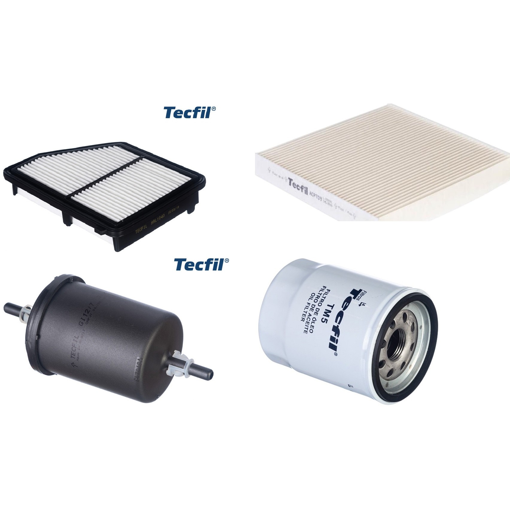 Kit Filtros de Ar do Motor, Óleo, Cabine e Combustível - Tecfil - ACP709 / ARL1043 / GI12/7 / PSL55M-(TM5)