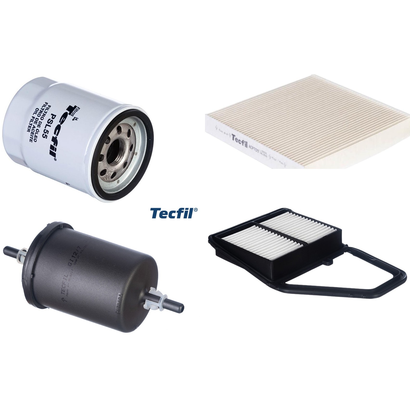 Kit Filtros de Ar do Motor, Óleo, Cabine e Combustível - Tecfil - ACP709 / ARL1032 / GI12/7 / PSL55