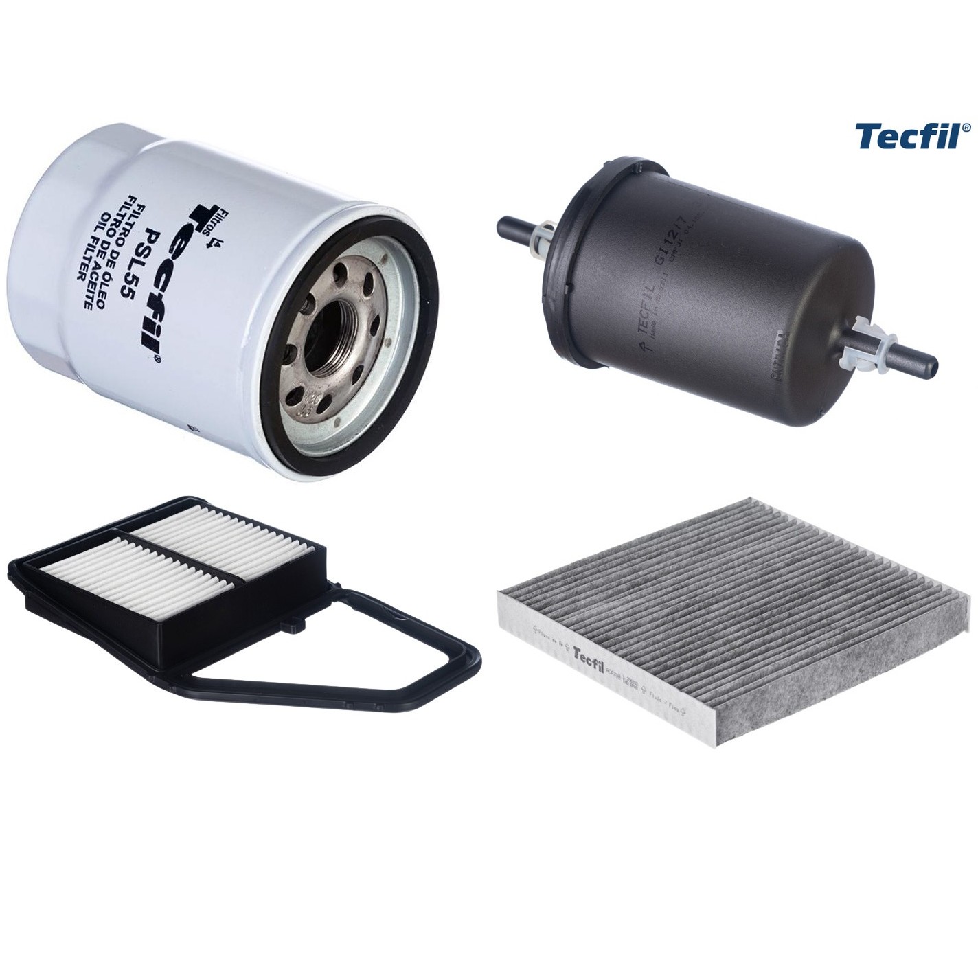 Kit Filtros de Ar do Motor, Óleo, Cabine e Combustível - Tecfil - ACA708 / ARL1032 / GI12/7 / PSL55