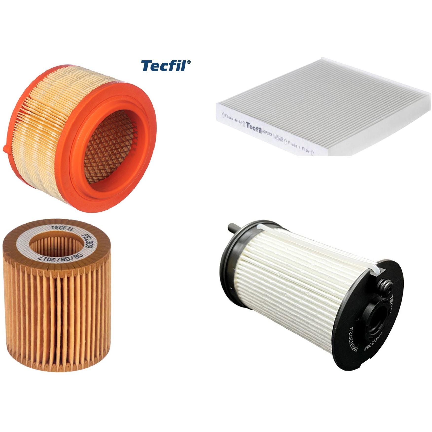 Kit Filtros de Ar do Motor, Óleo, Cabine e Combustível - Tecfil - ACP212 / ARS7994 / PEC3058 / PEL309