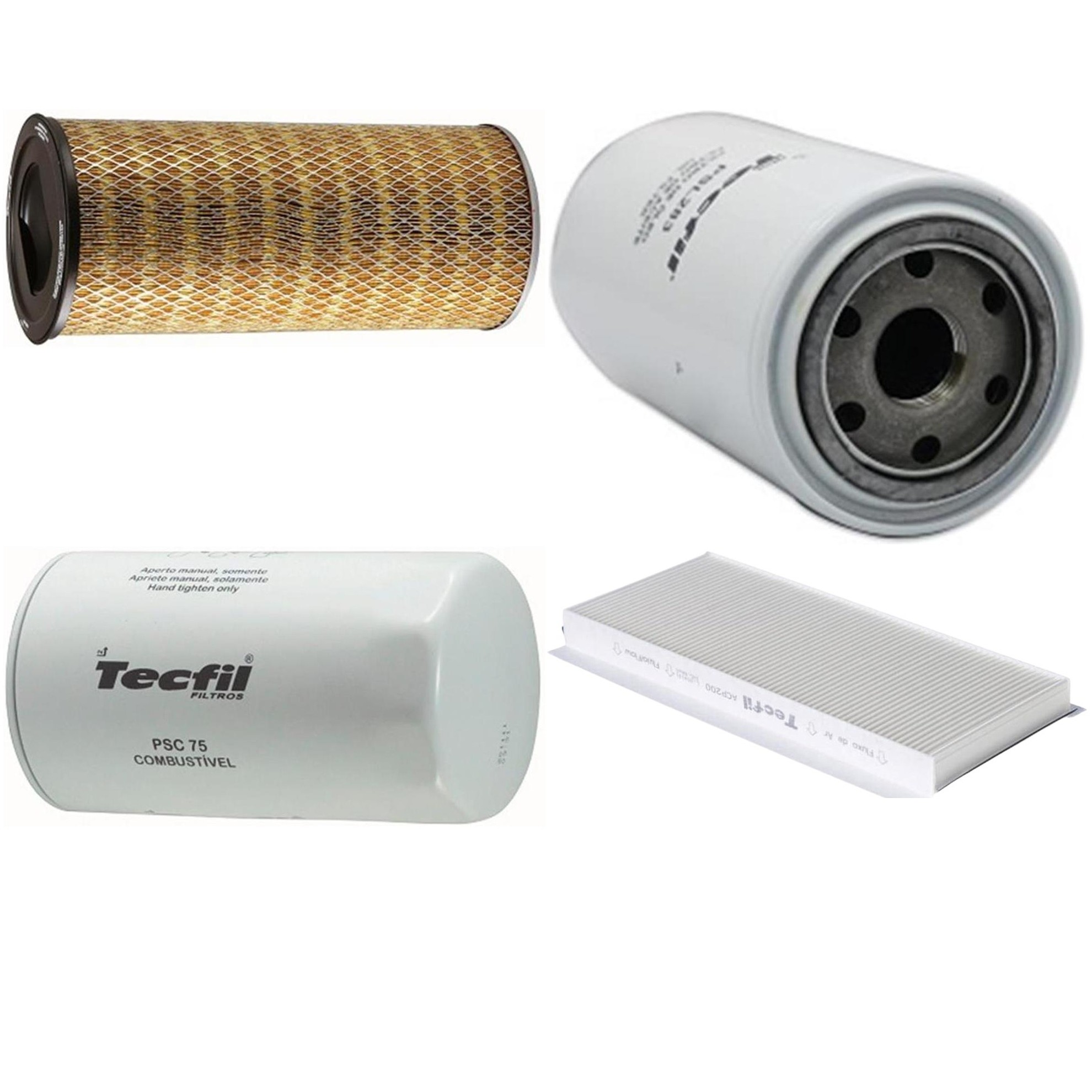 Kit Filtros de Ar do Motor, Óleo, Cabine e Combustível - Tecfil - ACP200 / AP7998 / PSC75 / PSL283