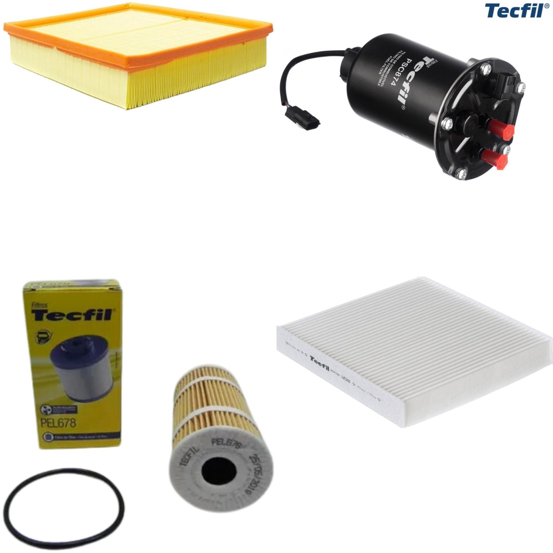 Kit Filtros de Ar do Motor, Óleo, Cabine e Combustível - Tecfil - ACP725 / ARL1653 / PEL678 / PSC874