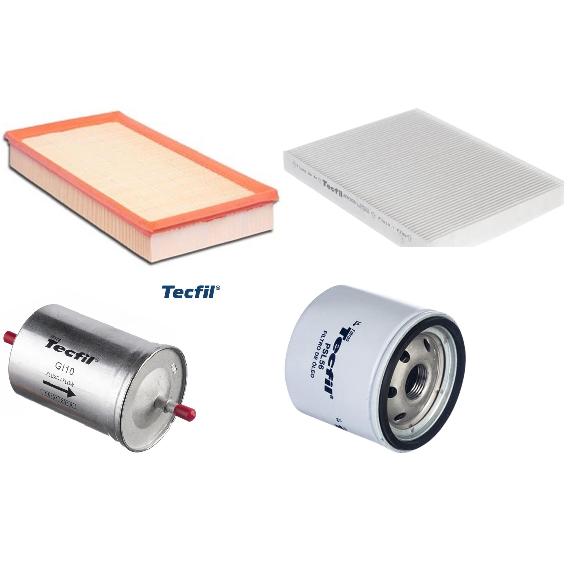 Kit Filtros de Ar do Motor, Óleo, Cabine e Combustível - Tecfil - ACP306 / ARL6093 / GI10 / PSL56