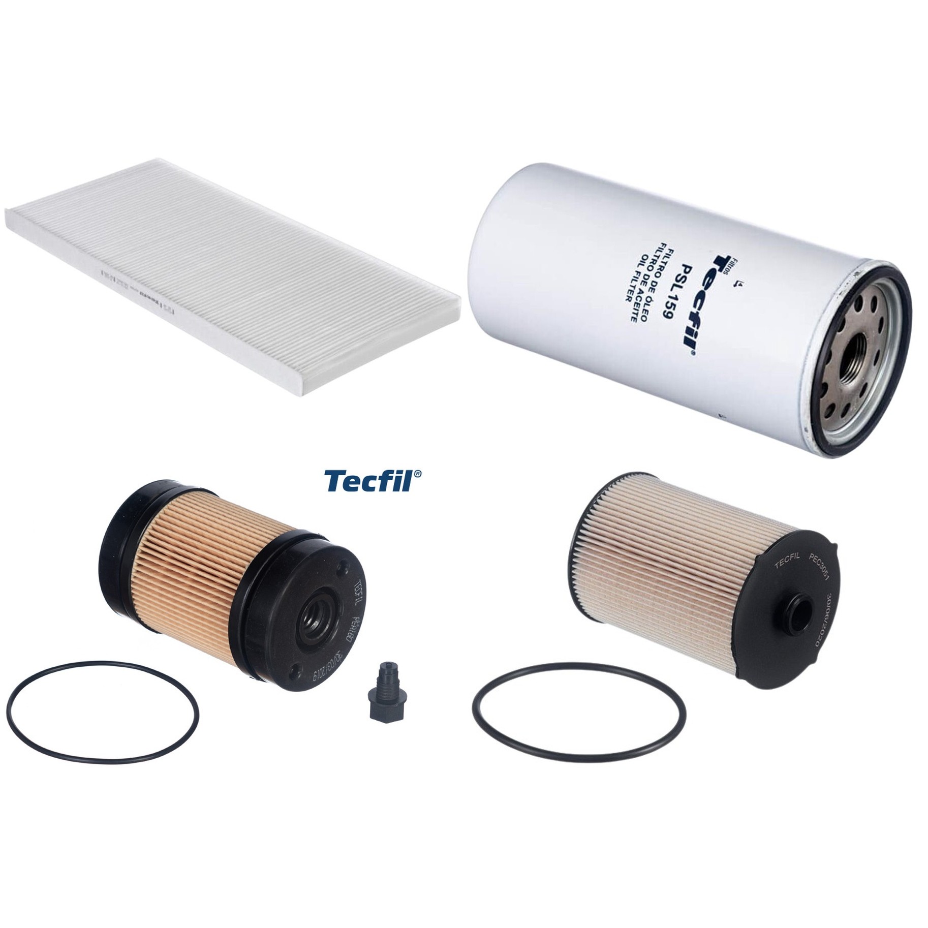Kit Filtros de Ar do Motor, Óleo, Cabine e Combustível - Tecfil - ACP966 / PEA160 / PEC3051 / PSL159