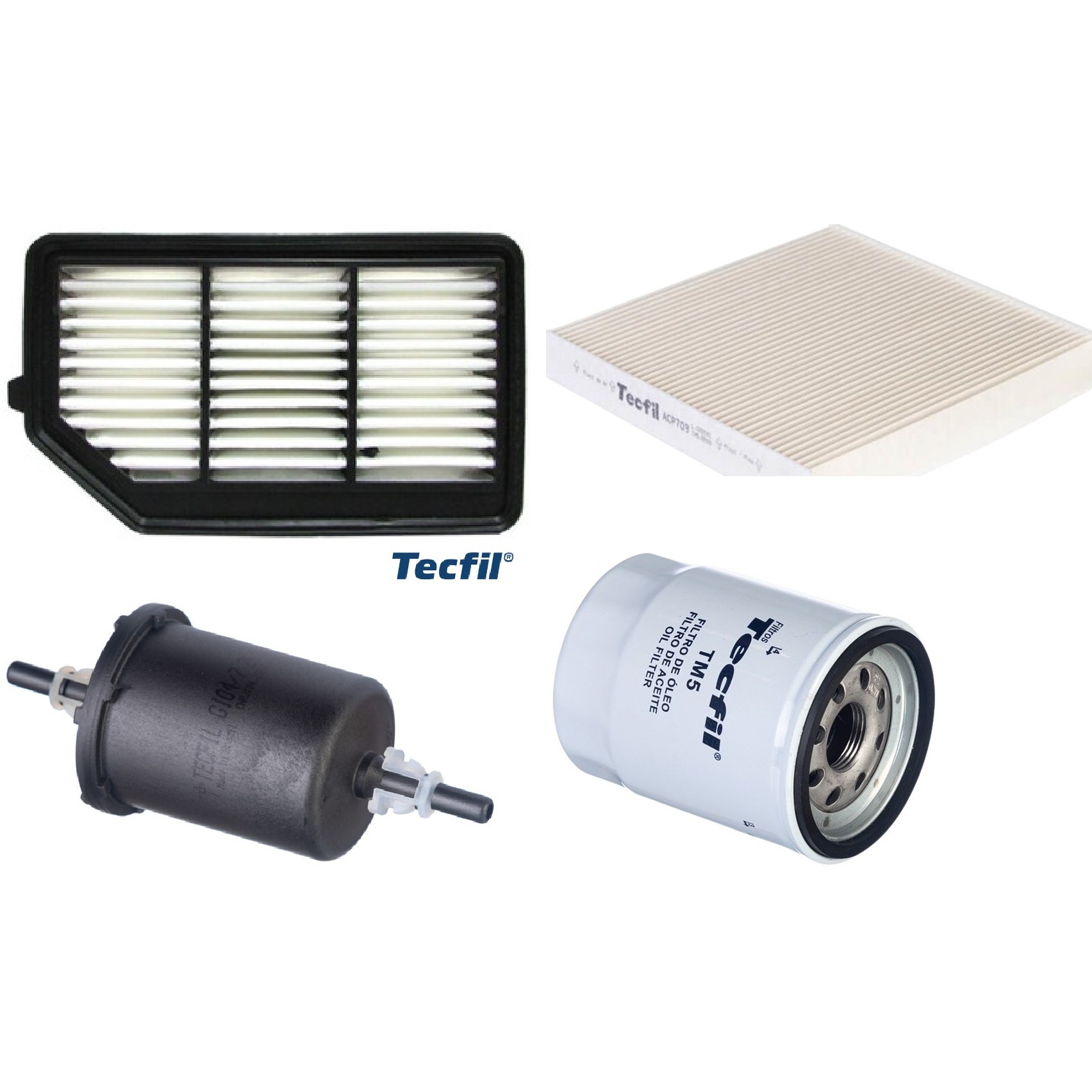 Kit Filtros de Ar do Motor, Óleo, Cabine e Combustível - Tecfil - ACP709 / ARL1038 / GI04/7 / PSL55M-(TM5)