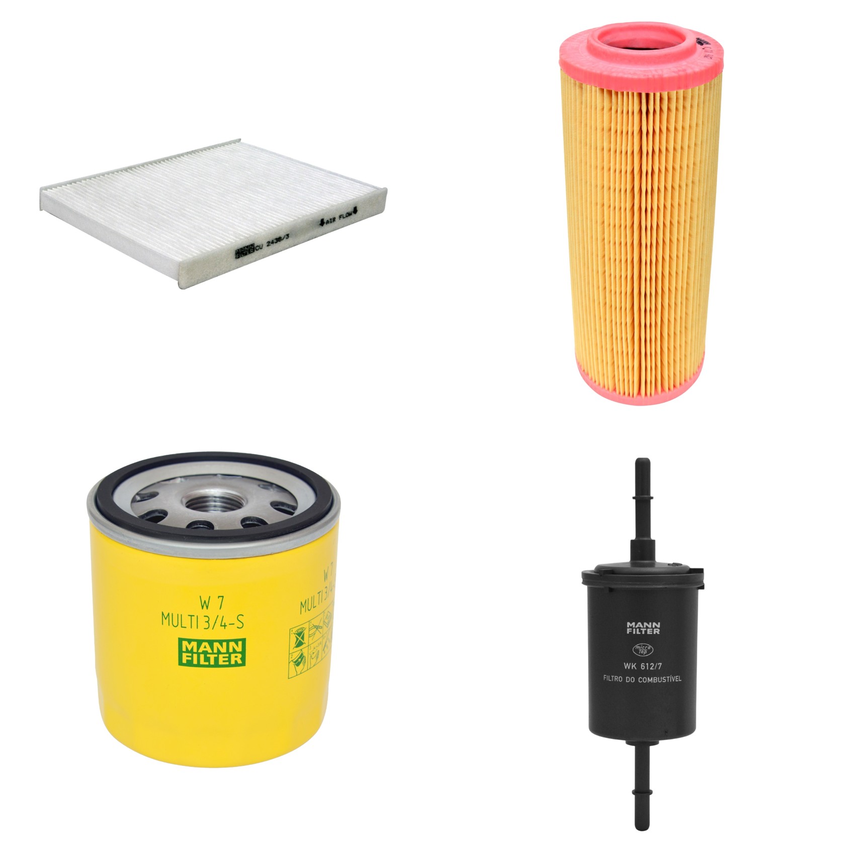 Kit Filtros de Ar Combustível Cabine Ar Condicionado Óleo - Mann-Filter - C11102 - CU2436/3 - W7MULTI3/4-S - WK612/7