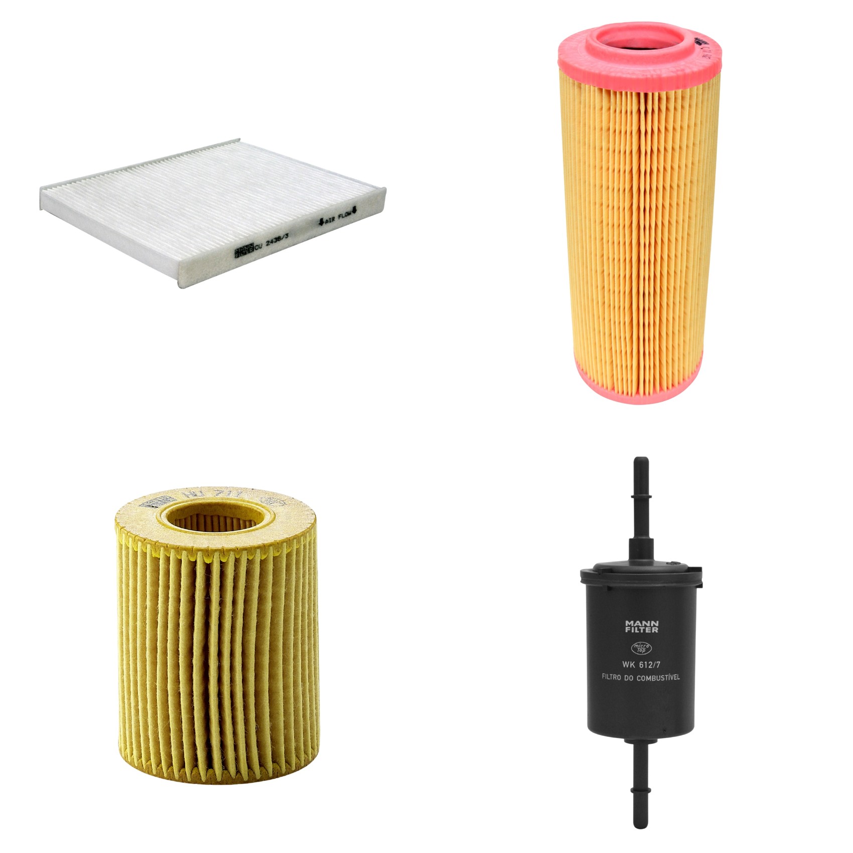 Kit Filtros de Ar Combustível Cabine Ar Condicionado Óleo - Mann-Filter - C11102 - CU2436/3 - HU711x - WK612/7