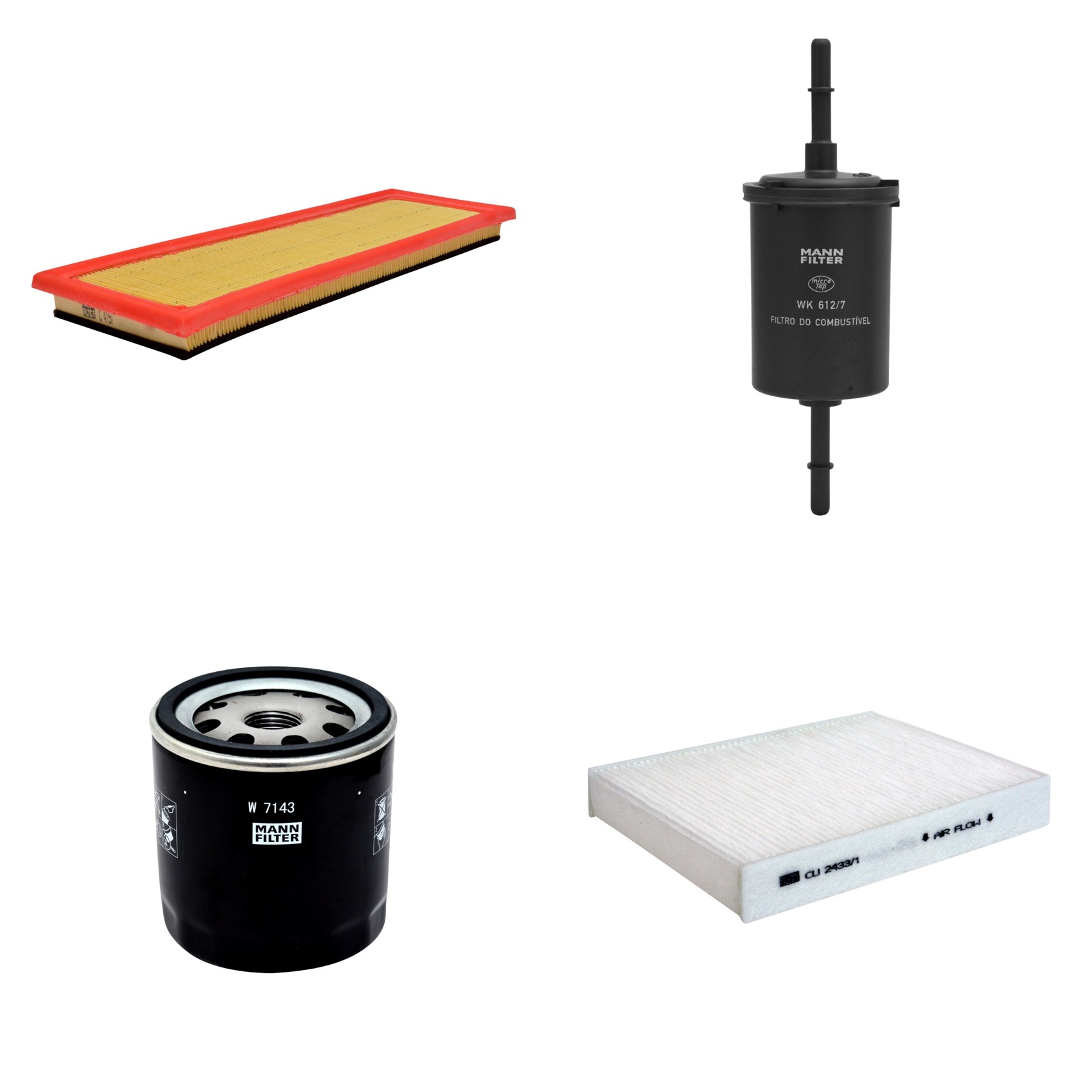Kit Filtros de Ar Combustível Cabine Ar Condicionado Óleo - Mann-Filter - C4151 - CU2433/1 - W7143 - WK612/7
