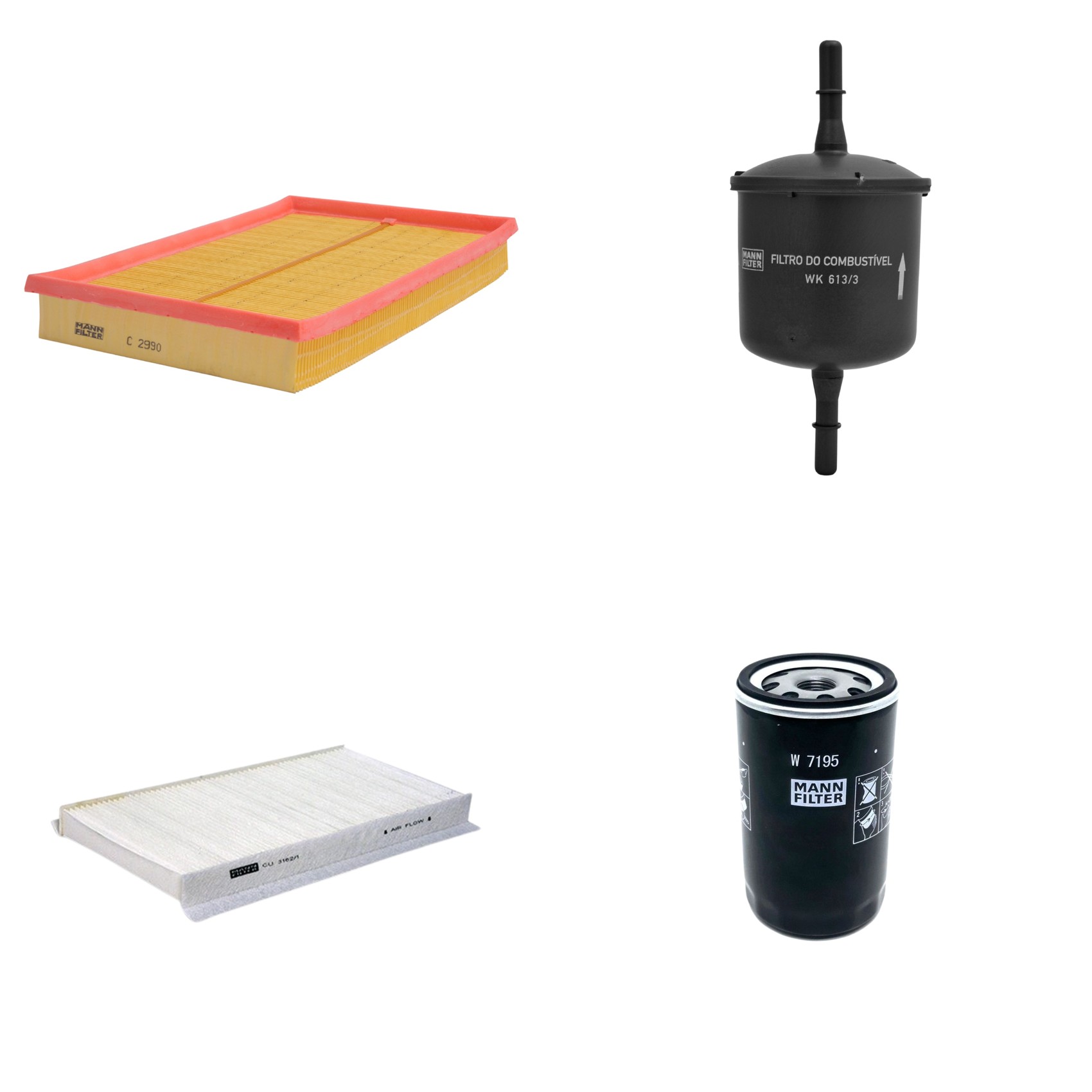 Kit Filtros de Ar Combustível Cabine Ar Condicionado Óleo - Mann-Filter - C2990 - CU3162/1 - W7195 - WK613/3