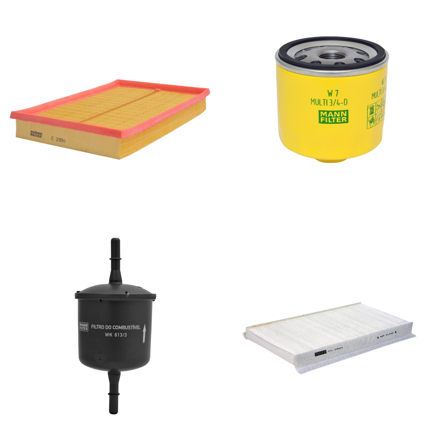 Kit Filtros de Ar Combustível Cabine Ar Condicionado Óleo - Mann-Filter - C2990 - CU3162/1 - W7MULTI3/4-D - WK613/3