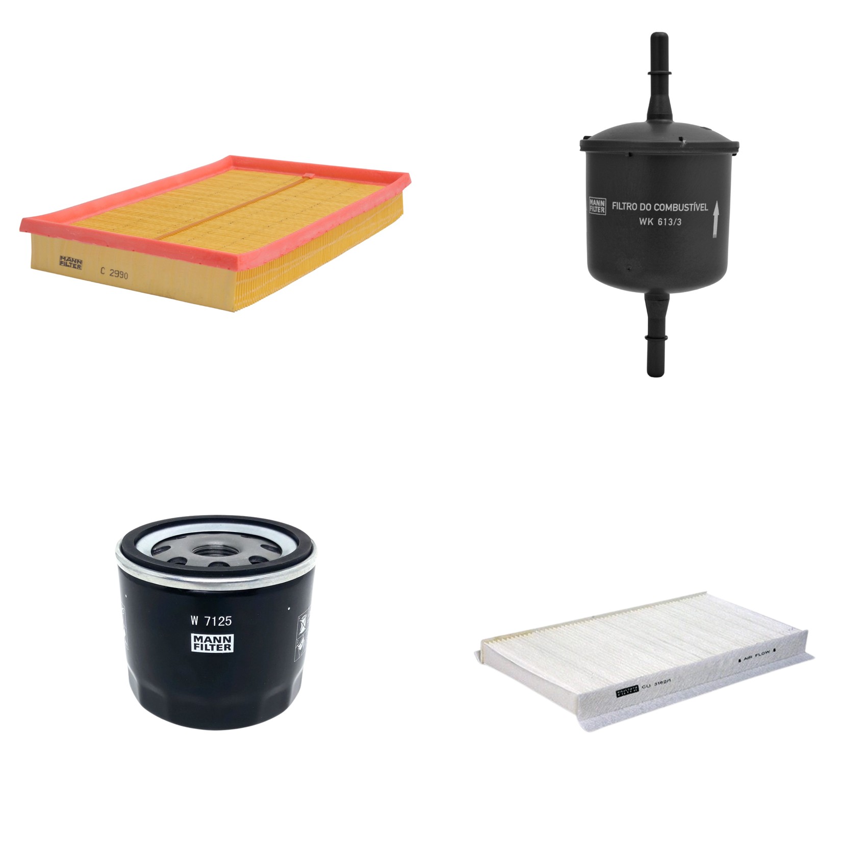 Kit Filtros de Ar Combustível Cabine Ar Condicionado Óleo - Mann-Filter - C2990 - CU3162/1 - W7125 - WK613/3