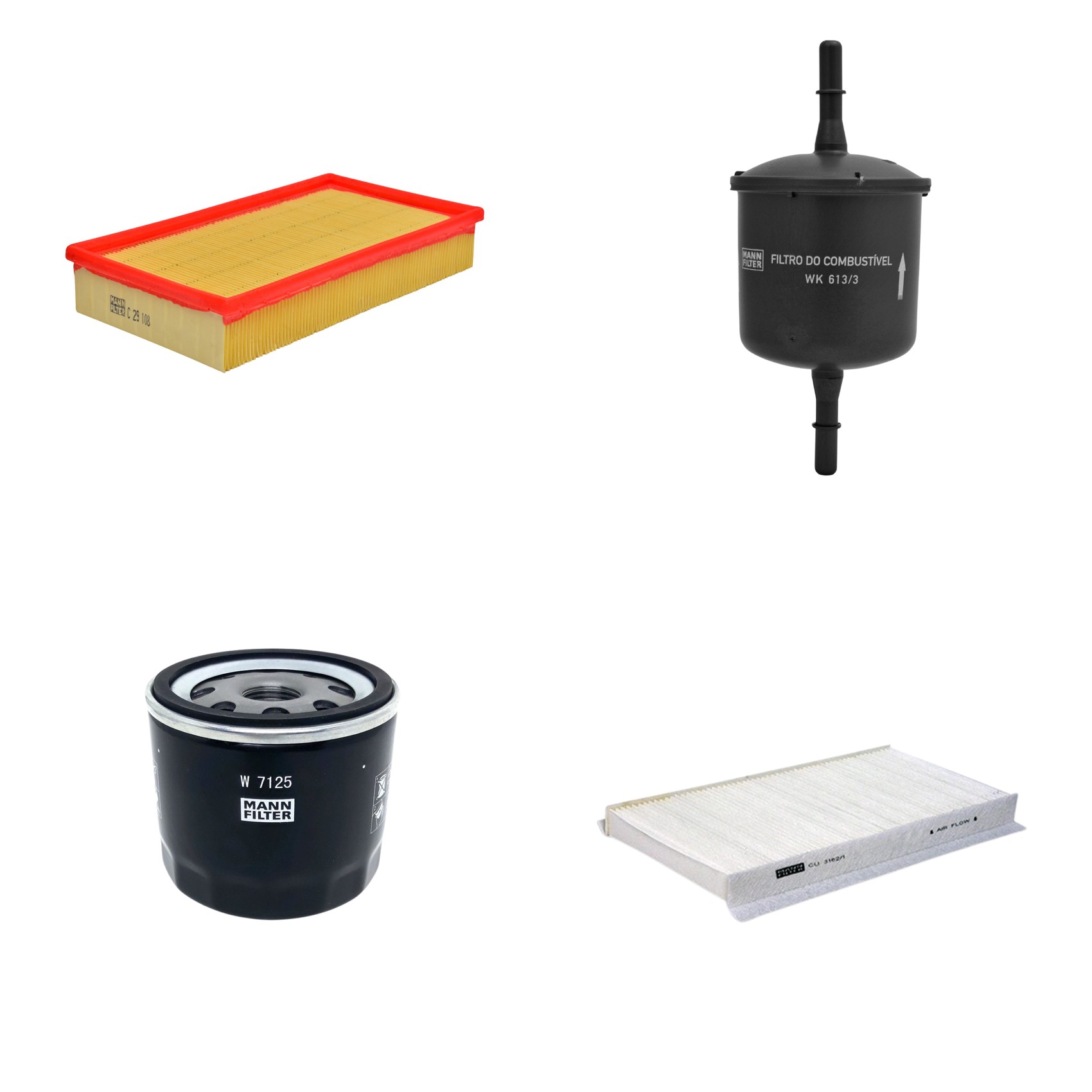 Kit Filtros de Ar Combustível Cabine Ar Condicionado Óleo - Mann-Filter - C29108 - CU3162/1 - W7125 - WK613/3