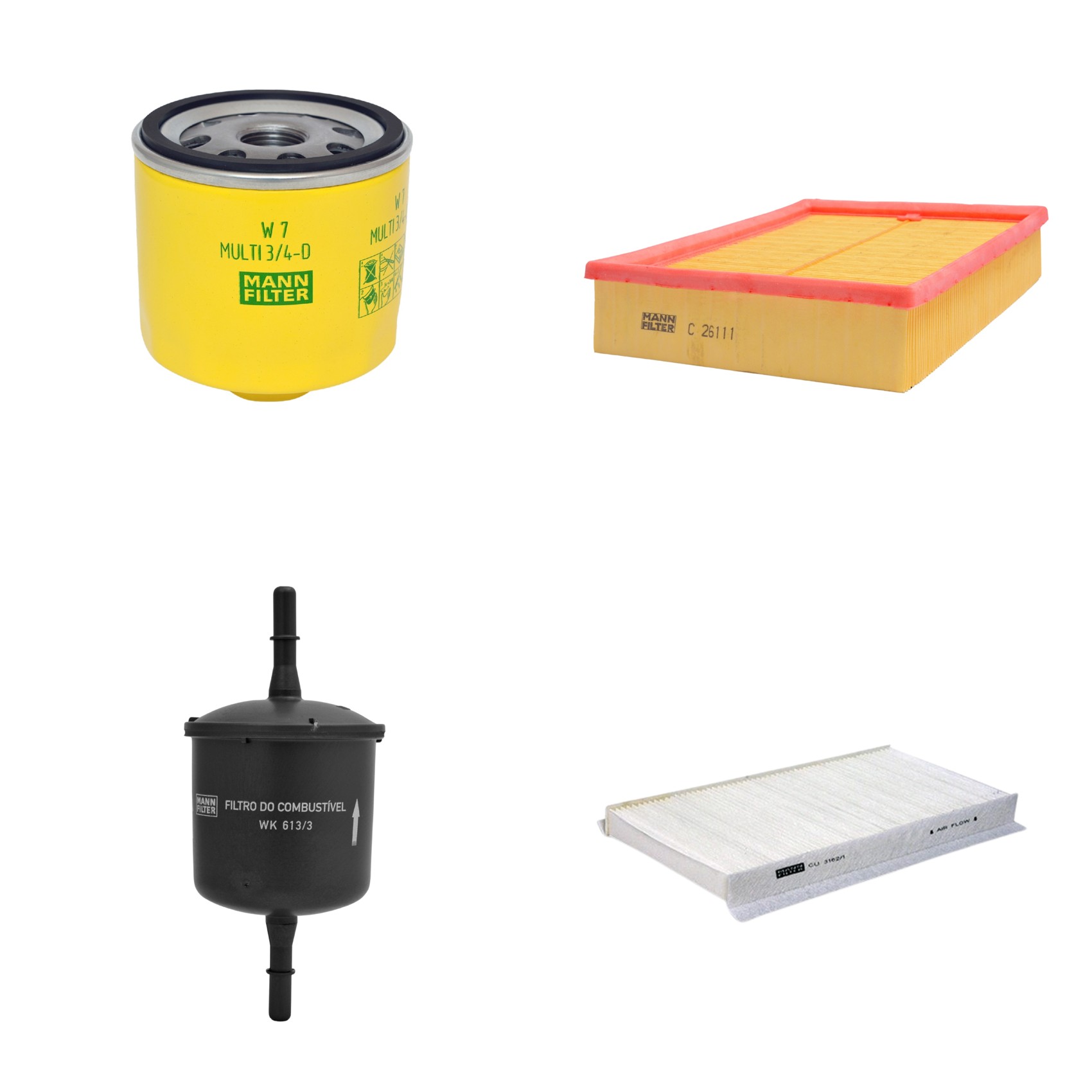 Kit Filtros de Ar Combustível Cabine Ar Condicionado Óleo - Mann-Filter - C26111 - CU3162/1 - W7MULTI3/4-D - WK613/3