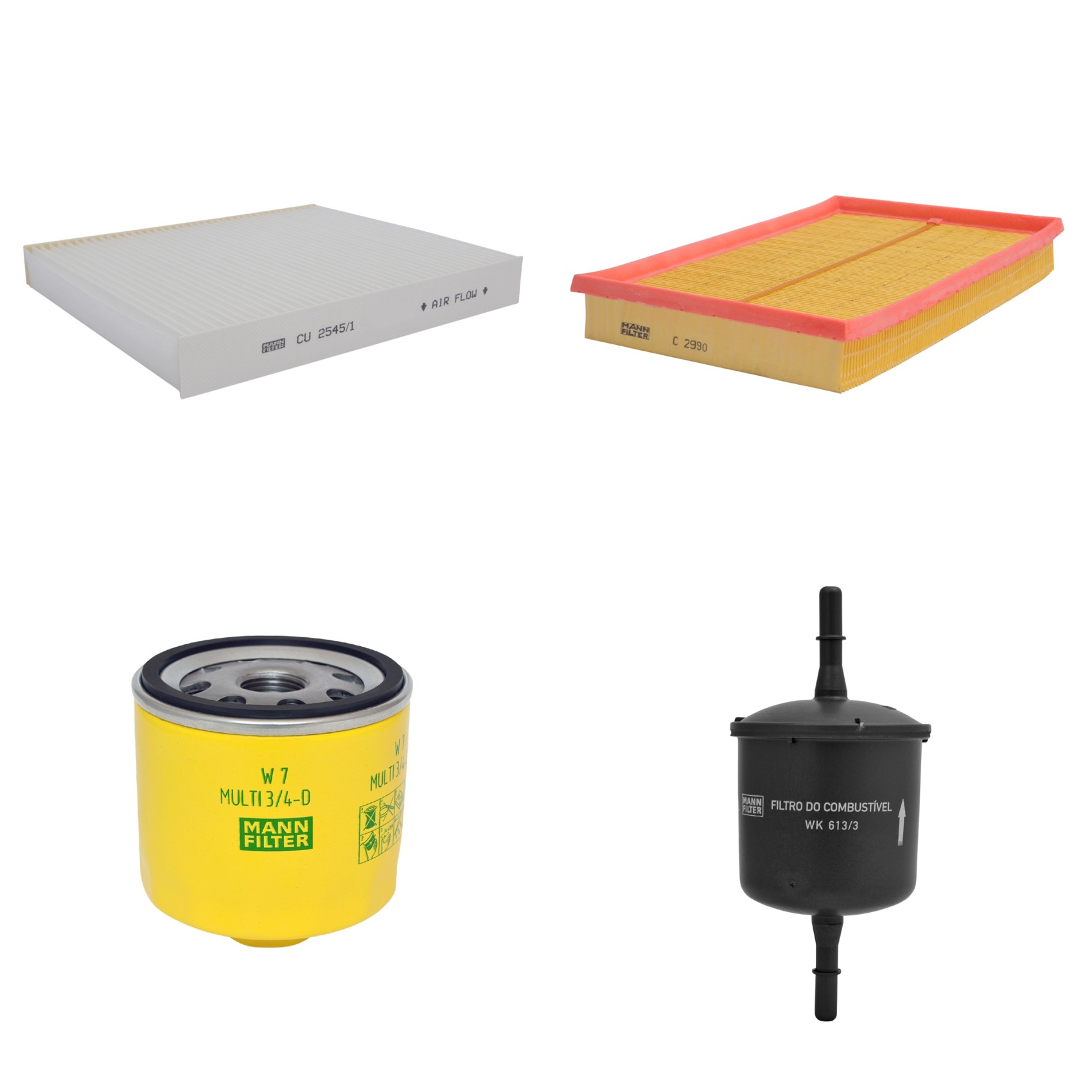 Kit Filtros de Ar Combustível Cabine Ar Condicionado Óleo - Mann-Filter - C2990 - CU2545/1 - W7MULTI3/4-D - WK613/3