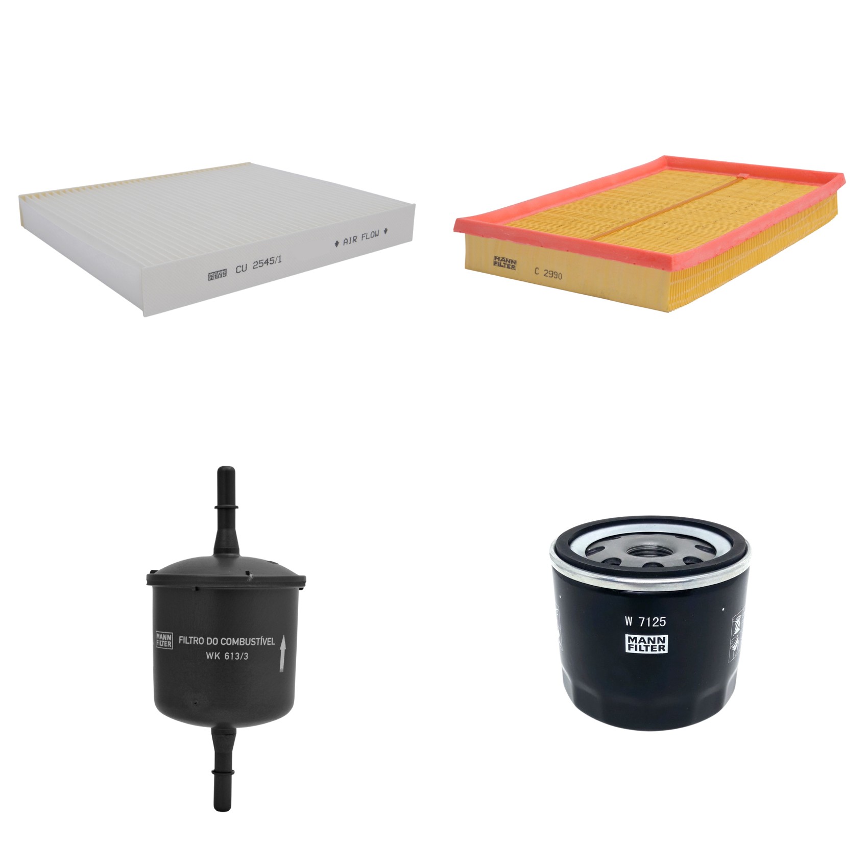 Kit Filtros de Ar Combustível Cabine Ar Condicionado Óleo - Mann-Filter - C2990 - CU2545/1 - W7125 - WK613/3