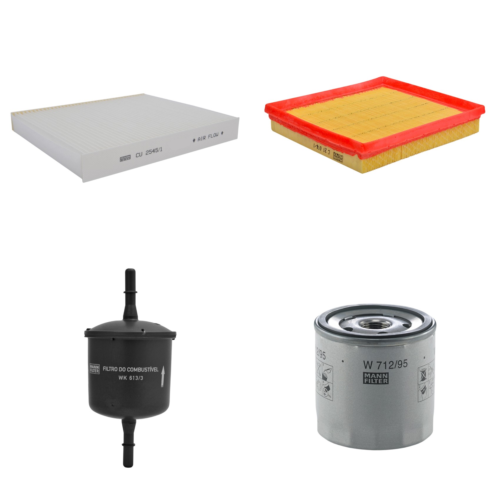 Kit Filtros de Ar Combustível Cabine Ar Condicionado Óleo - Mann-Filter - C21014/1 - CU2545/1 - W712/95 - WK613/3
