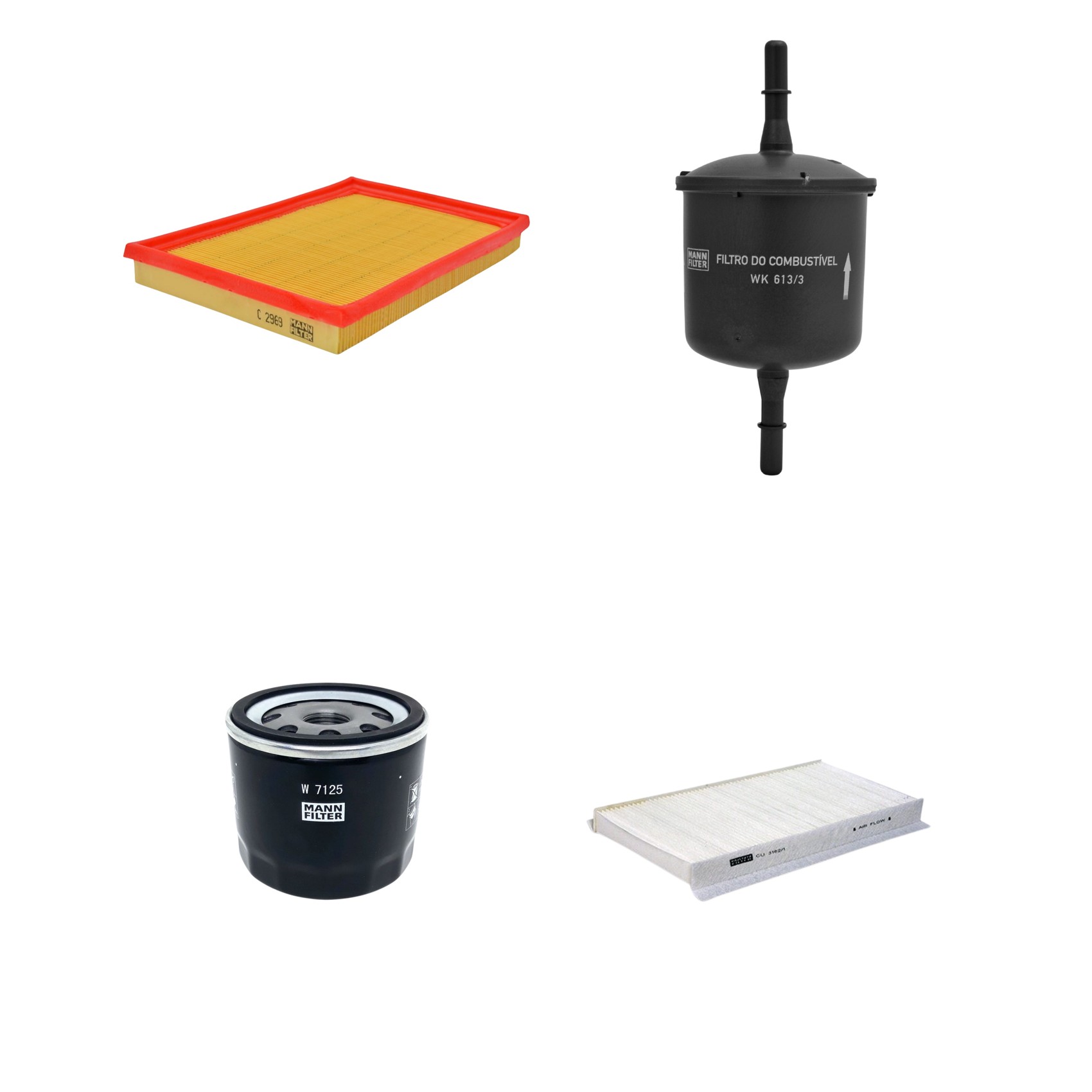 Kit Filtros de Ar Combustível Cabine Ar Condicionado Óleo - Mann-Filter - C2969 - CU3162/1 - W7125 - WK613/3