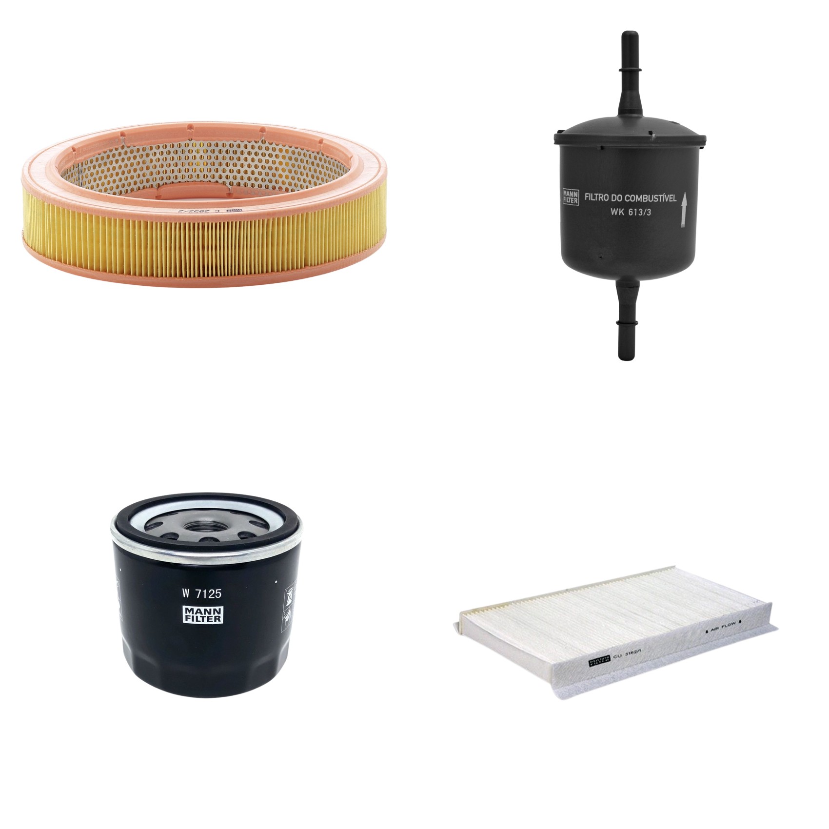 Kit Filtros de Ar Combustível Cabine Ar Condicionado Óleo - Mann-Filter - C2852/2 - CU3162/1 - W7125 - WK613/3
