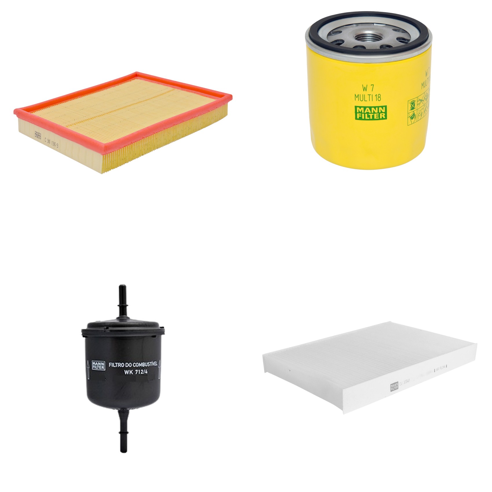 Kit Filtros de Ar Combustível Cabine Ar Condicionado Óleo - Mann-Filter - C30130/3 - CU3054/1 - W7MULTI18 - WK712/4