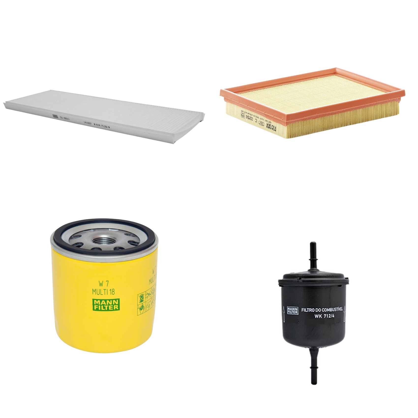 Kit Filtros de Ar Combustível Cabine Ar Condicionado Óleo - Mann-Filter - C2256 - CU4251/1 - W7MULTI18 - WK712/4