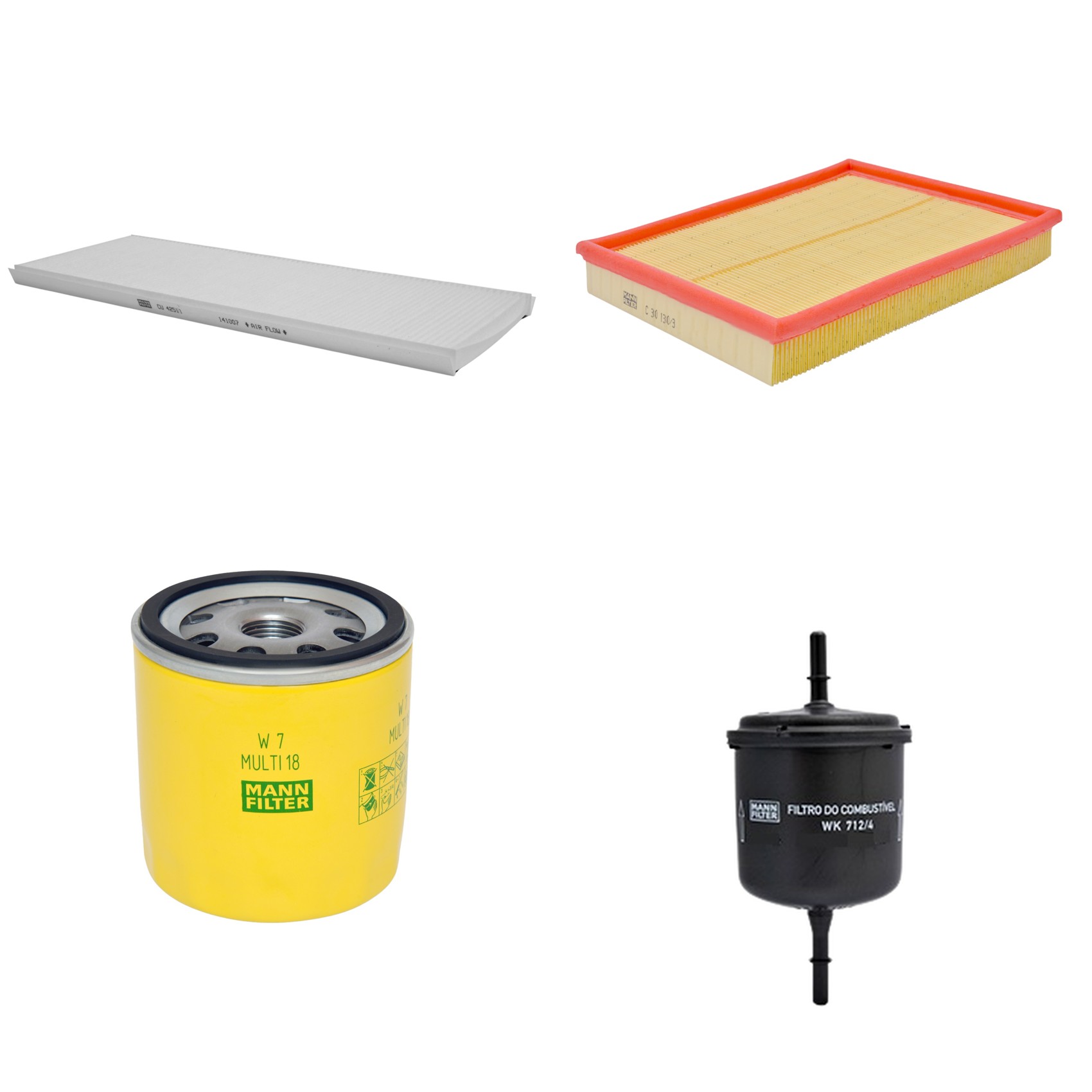 Kit Filtros de Ar Combustível Cabine Ar Condicionado Óleo - Mann-Filter - C30130/3 - CU4251/1 - W7MULTI18 - WK712/4