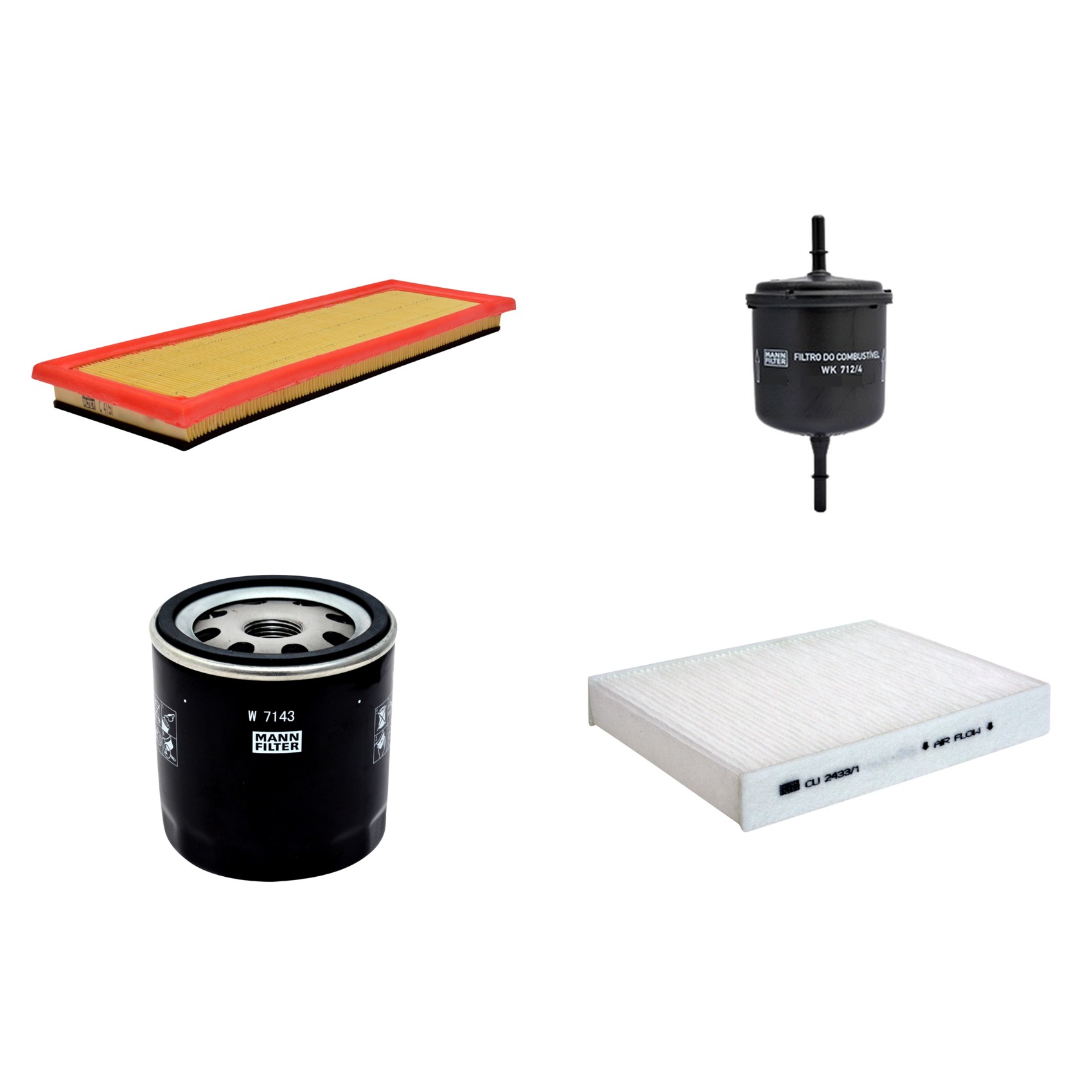 Kit Filtros de Ar Combustível Cabine Ar Condicionado Óleo - Mann-Filter - C4151 - CU2433/1 - W7143 - WK712/4