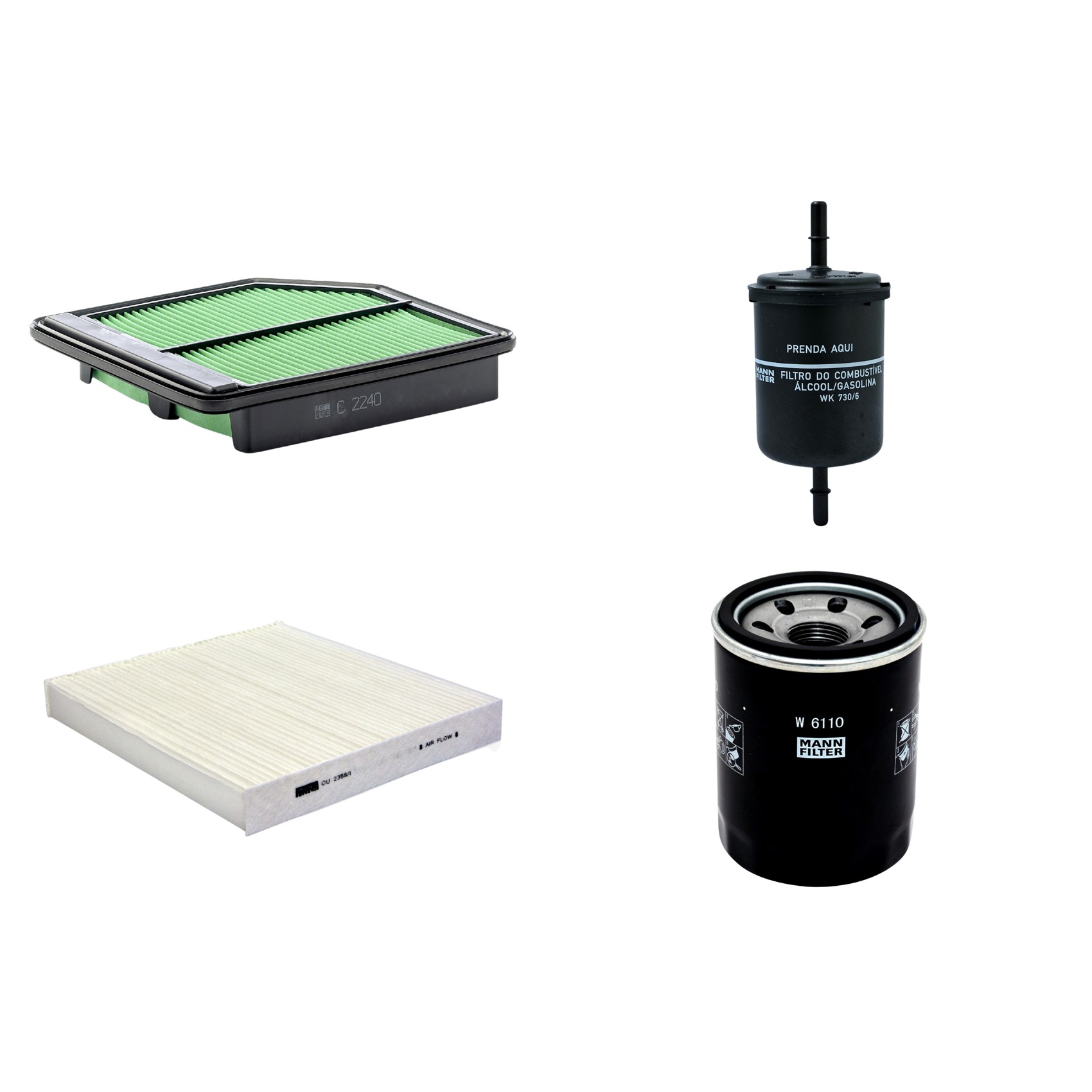 Kit Filtros de Ar Combustível Cabine Ar Condicionado Óleo - Mann-Filter - C2240 - CU2358/1 - W6110 - WK730/6