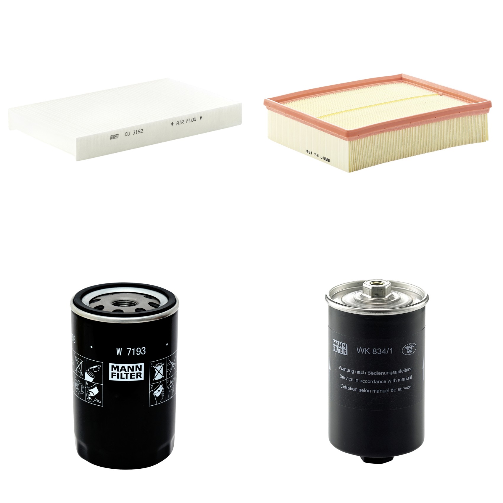 Kit Filtros de Ar Combustível Cabine Ar Condicionado Óleo - Mann-Filter - C26168 - CU3192 - W7193 - WK834/1