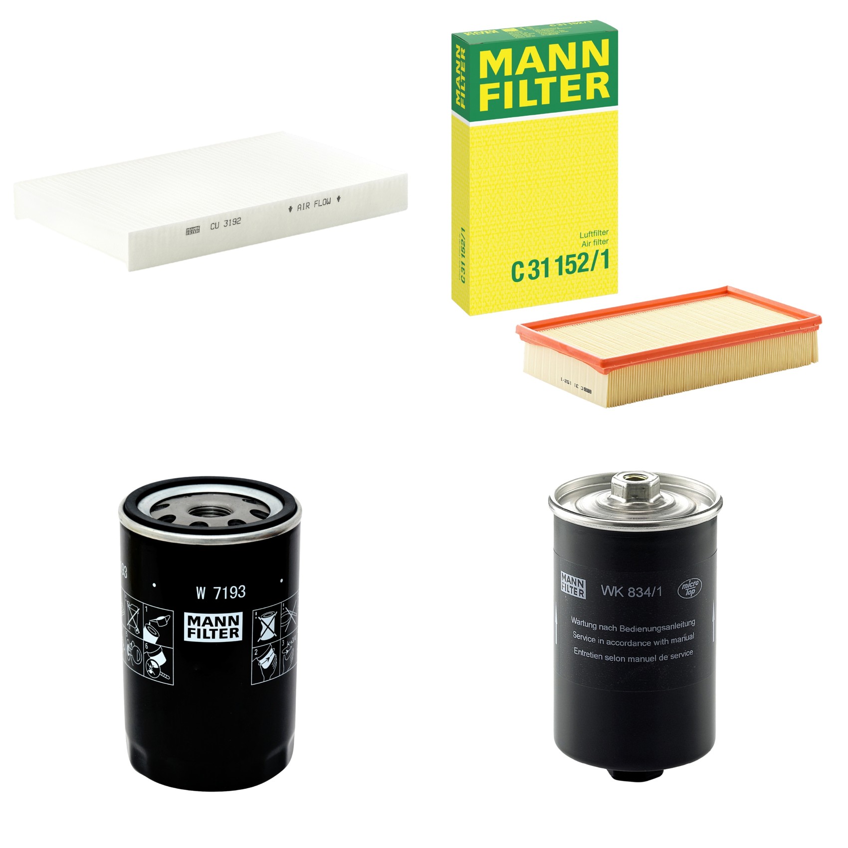 Kit Filtros de Ar Combustível Cabine Ar Condicionado Óleo - Mann-Filter - C31152/1 - CU3192 - W7193 - WK834/1