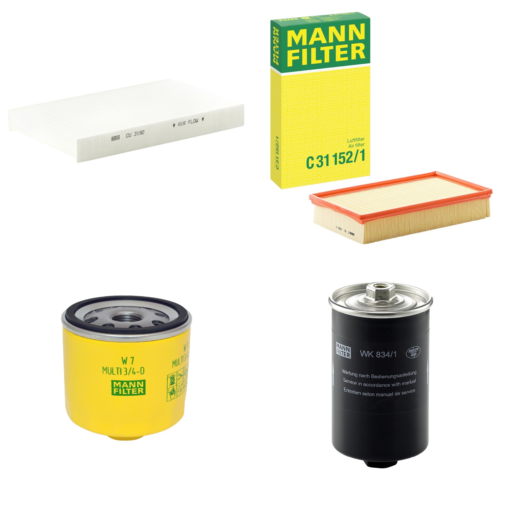 Kit Filtros de Ar Combustível Cabine Ar Condicionado Óleo - Mann-Filter - C31152/1 - CU3192 - W7MULTI3/4-D - WK834/1