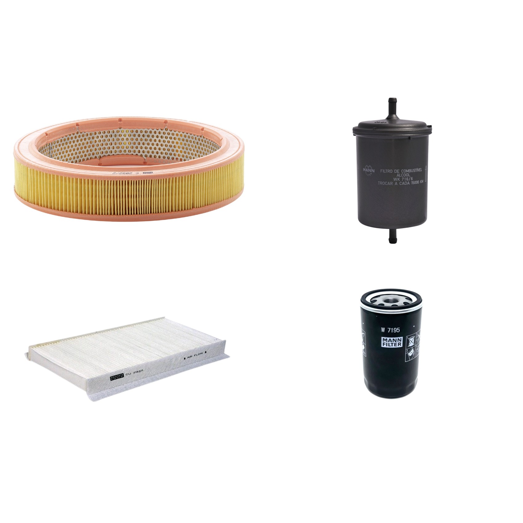 Kit Filtros de Ar Combustível Cabine Ar Condicionado Óleo - Mann-Filter - C2852/2 - CU3162/1 - W7195 - WK716/6