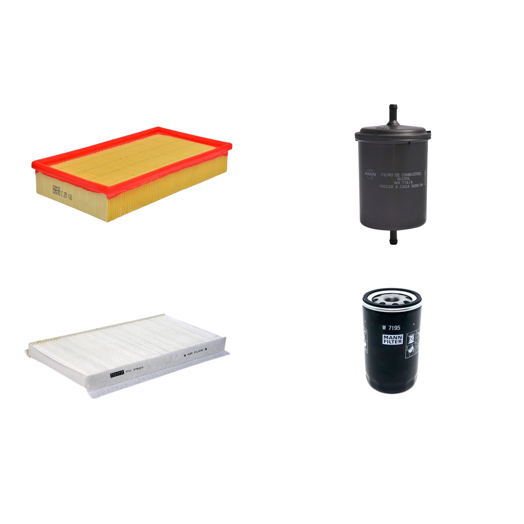 Kit Filtros de Ar Combustível Cabine Ar Condicionado Óleo - Mann-Filter - C29108 - CU3162/1 - W7195 - WK716/6