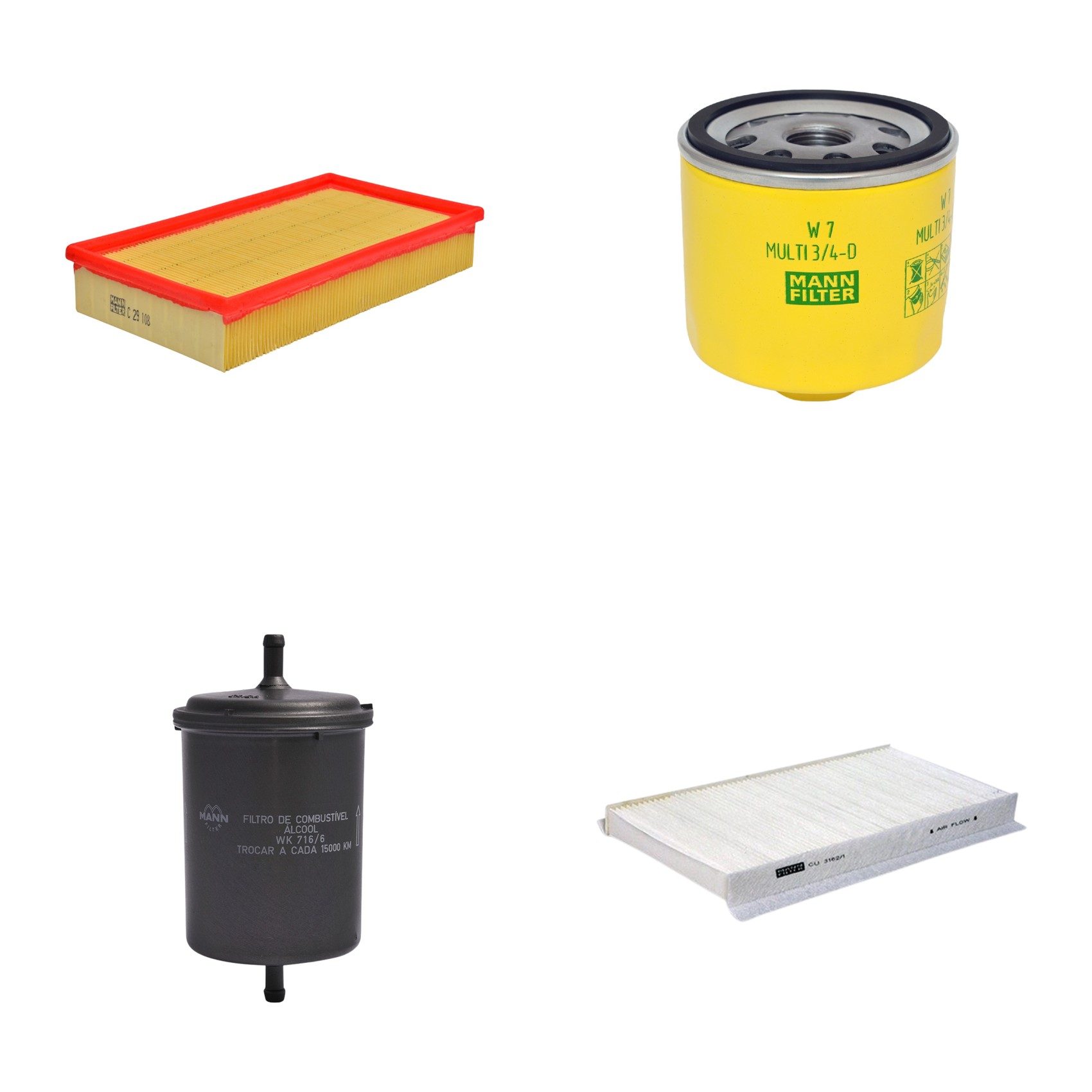 Kit Filtros de Ar Combustível Cabine Ar Condicionado Óleo - Mann-Filter - C29108 - CU3162/1 - W7MULTI3/4-D - WK716/6
