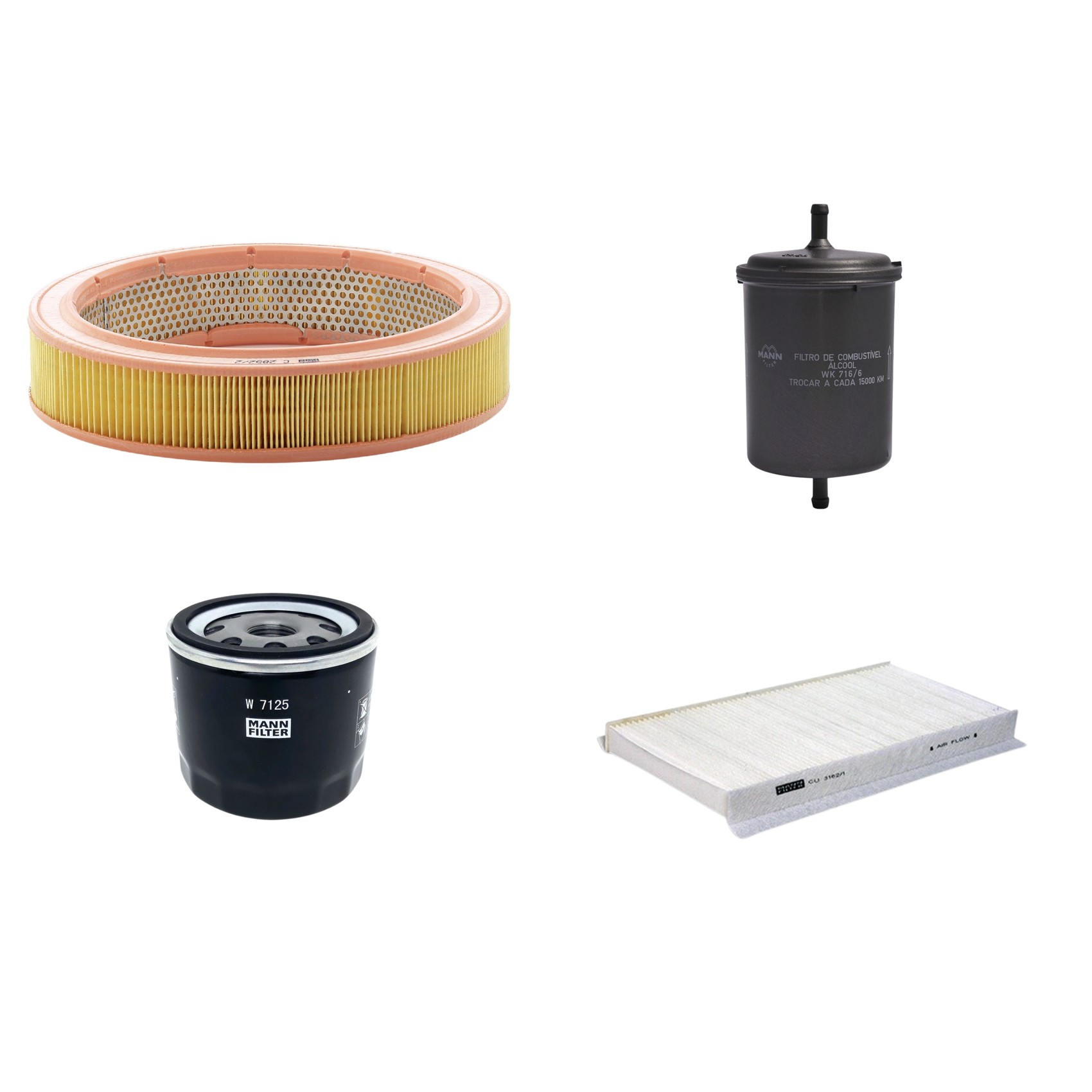 Kit Filtros de Ar Combustível Cabine Ar Condicionado Óleo - Mann-Filter - C2852/2 - CU3162/1 - W7125 - WK716/6