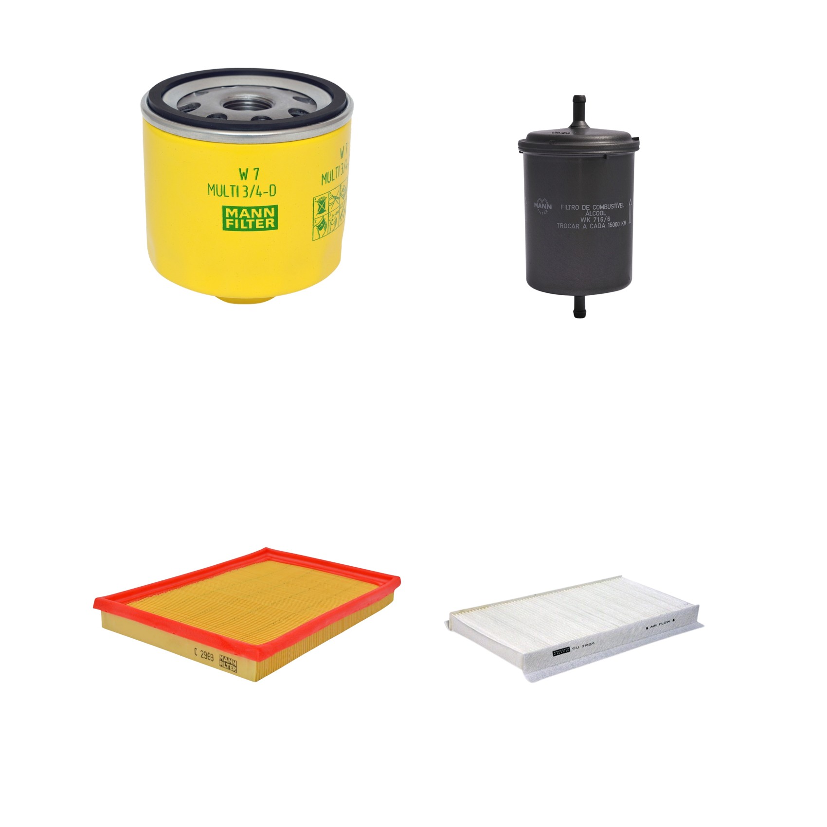 Kit Filtros de Ar Combustível Cabine Ar Condicionado Óleo - Mann-Filter - C2969 - CU3162/1 - W7MULTI3/4-D - WK716/6