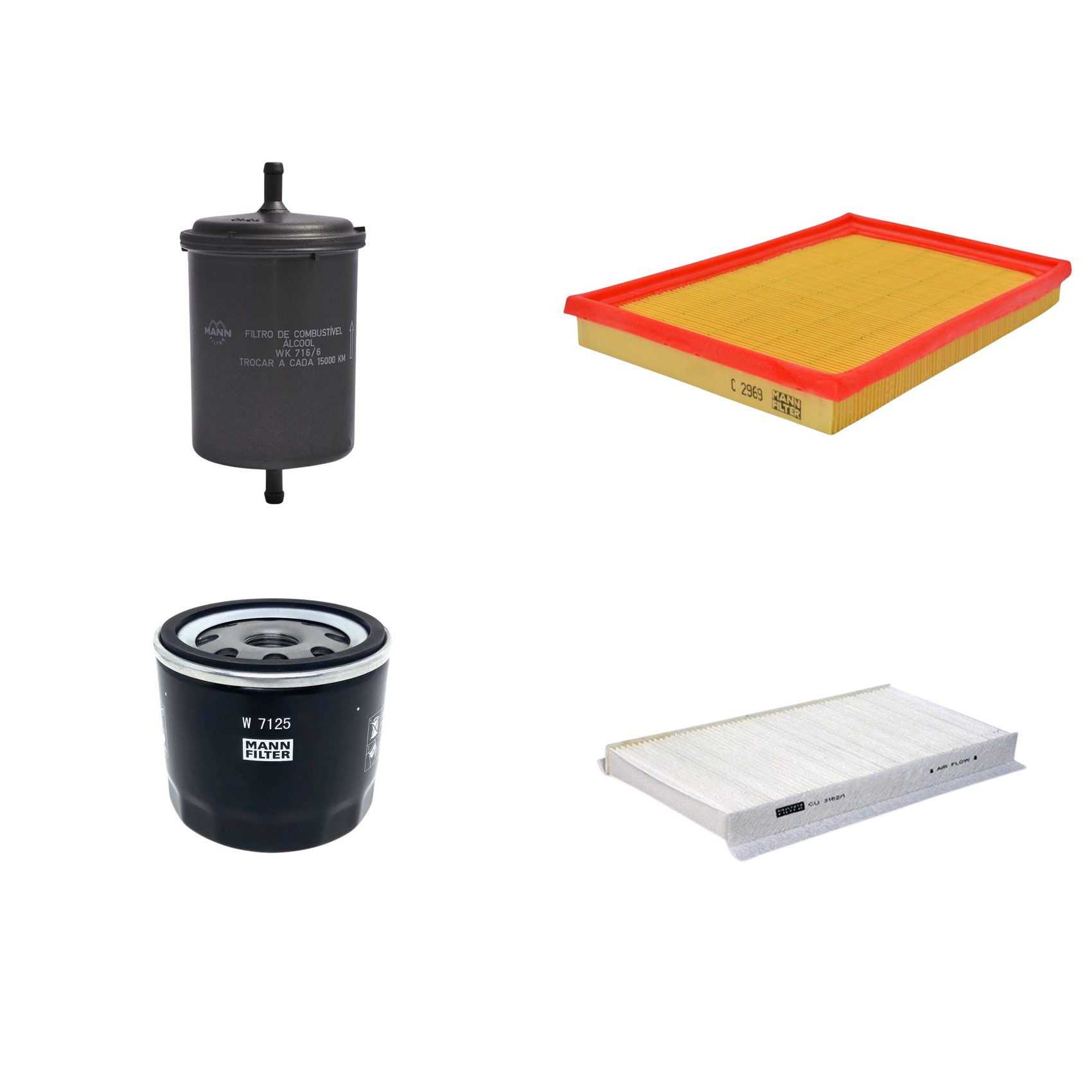 Kit Filtros de Ar Combustível Cabine Ar Condicionado Óleo - Mann-Filter - C2969 - CU3162/1 - W7125 - WK716/6