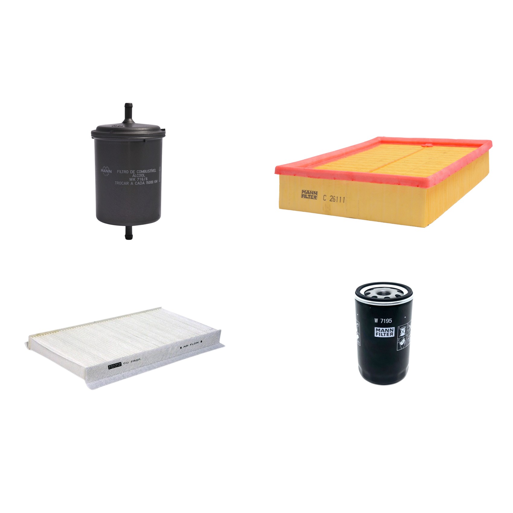 Kit Filtros de Ar Combustível Cabine Ar Condicionado Óleo - Mann-Filter - C26111 - CU3162/1 - W7195 - WK716/6