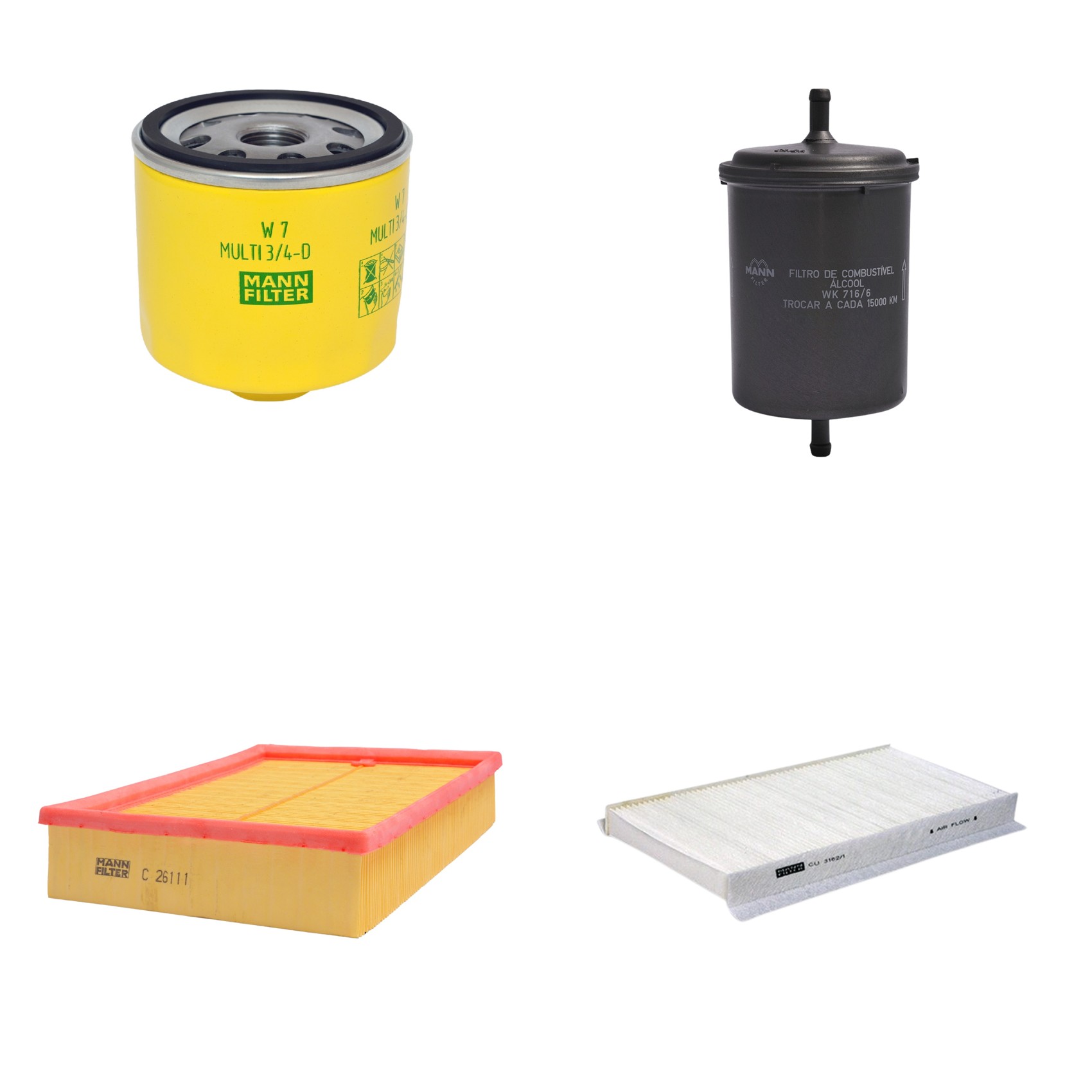Kit Filtros de Ar Combustível Cabine Ar Condicionado Óleo - Mann-Filter - C26111 - CU3162/1 - W7MULTI3/4-D - WK716/6