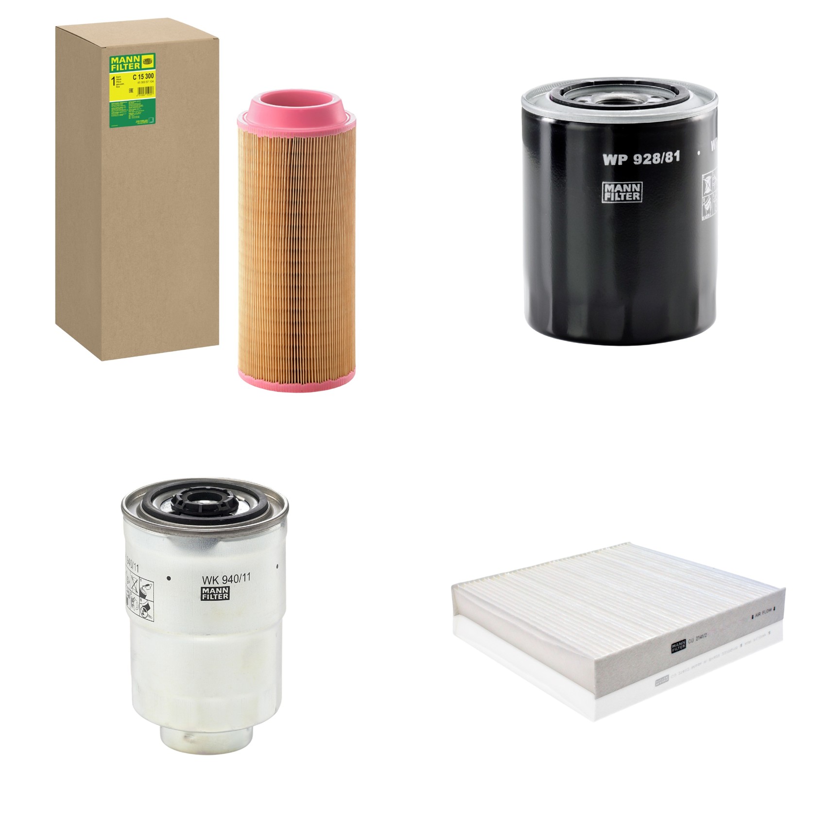 Kit Filtros de Ar Combustível Cabine Ar Condicionado Óleo - Mann-Filter - C15300 - CU2141/2 - WK940/11x - WP928/81